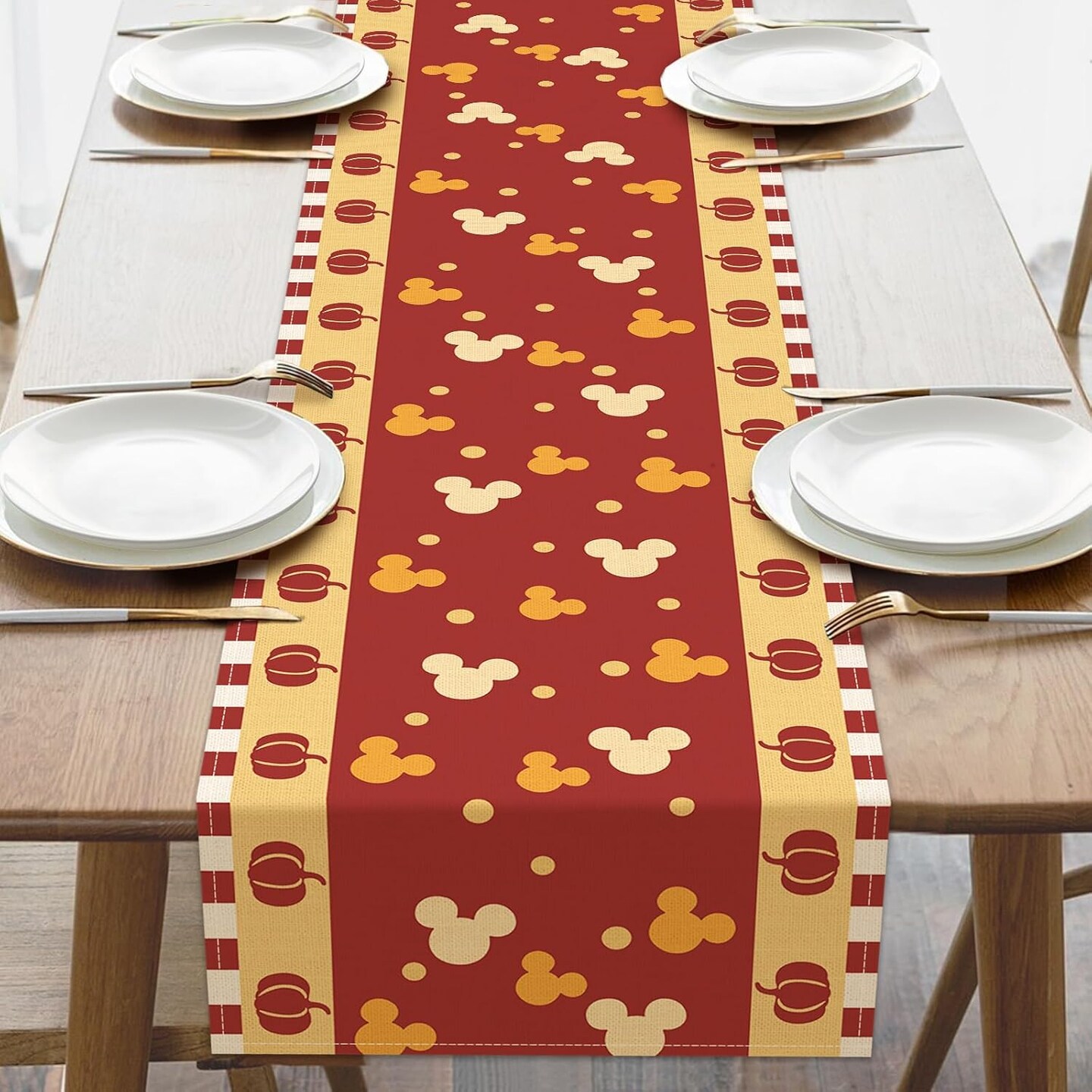 Fall Pumpkin Table Runner, Red Autumn Thanksgiving Polka,13 x 72 Inch