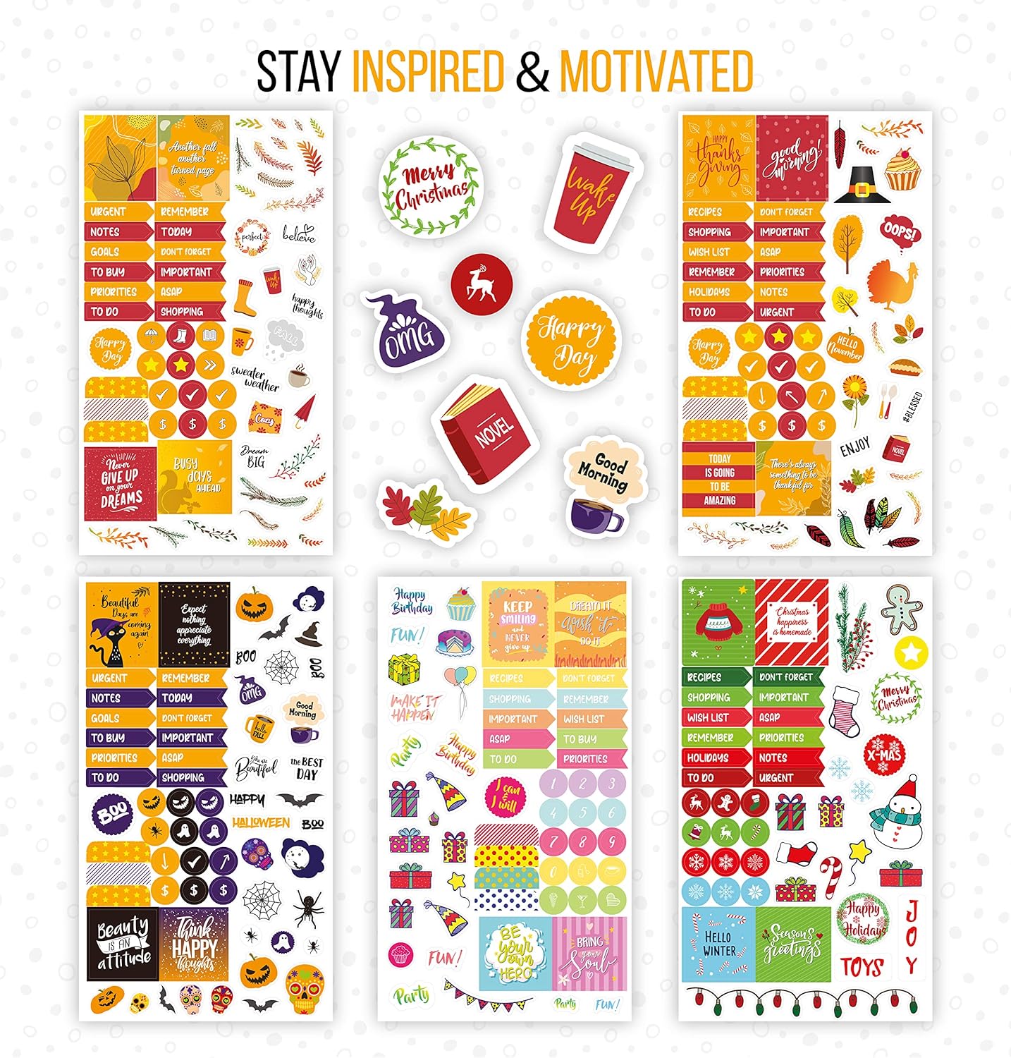 Planner Stickers – 718 Matte Stickers / 13 Sheets - Seasonal Holiday