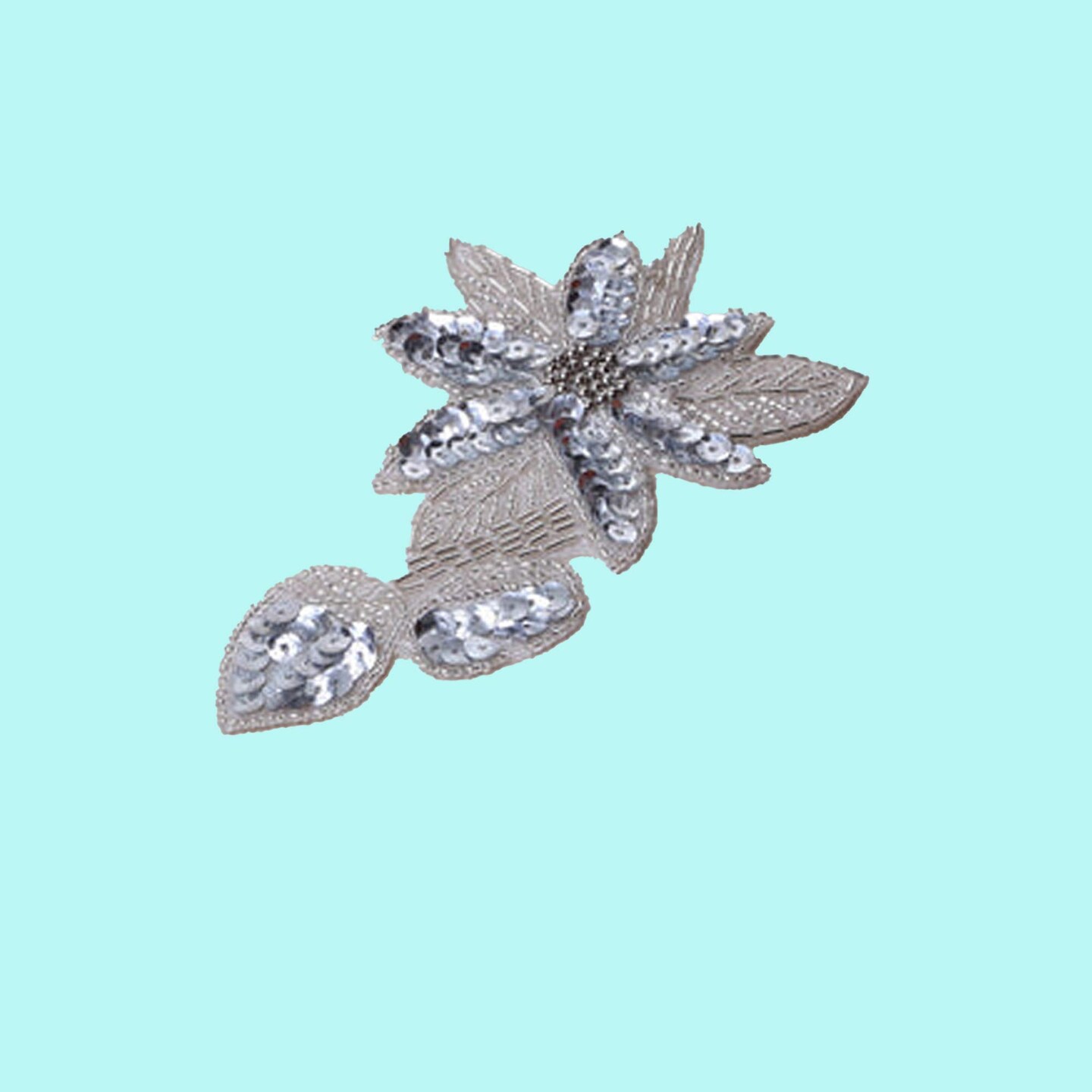 1 Piece Silver Beaded Sequin Flower Applique Patch Iron On Embellishment for Clothing 5.75"
