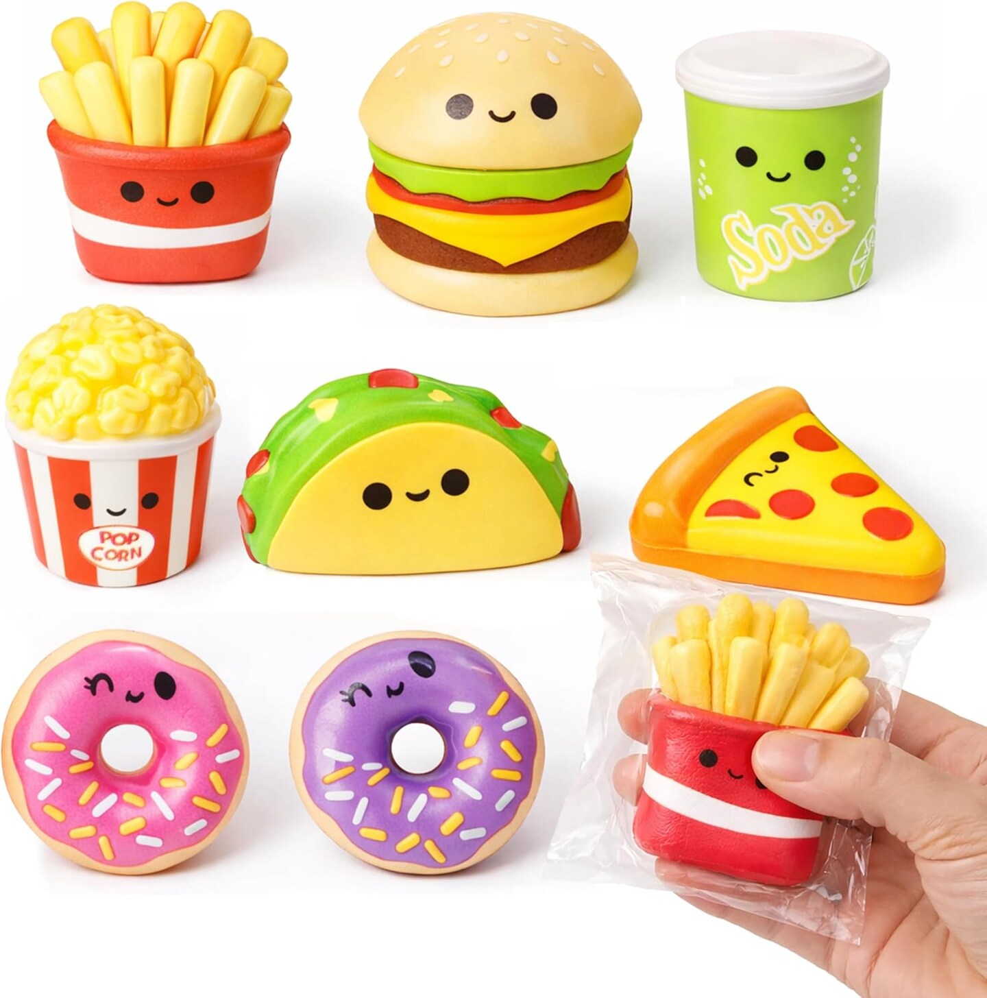 4E's Novelty 24 Pack Fast Food Squishy Toys for Kids Bulk - Slow Rising Individually Wrapped Small Foam Squishies for Classroom & Birthday Party Favors