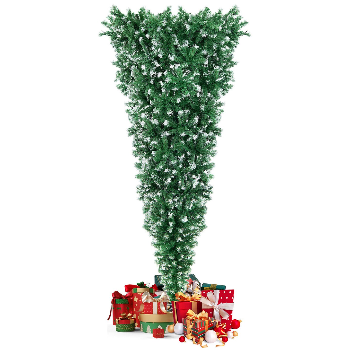 Green PVC Pre-Lit Upside Down Christmas Tree with 400 LED Lights and Metal Stand