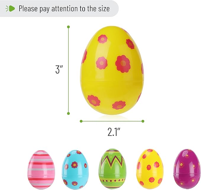 Printed Plastic Easter Eggs, 3 Inch, 30 Pack, Bulk Fillable Eggs for Easter Hunt Decor, Party Favor, Basket Stuffers, Classroom Prize, Supplies, Adult & Kid Party Toys for Gift