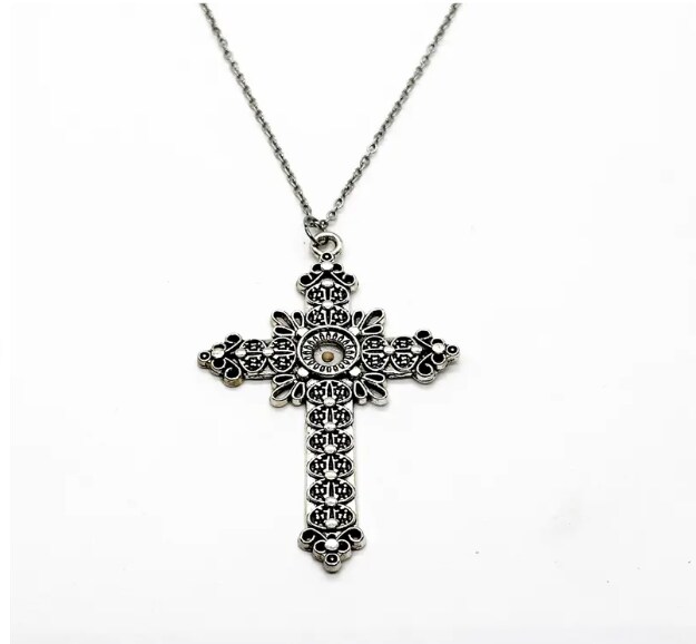 Large Ornate 3in Mustard Seed Cross Necklace, Mustard Seed Faith