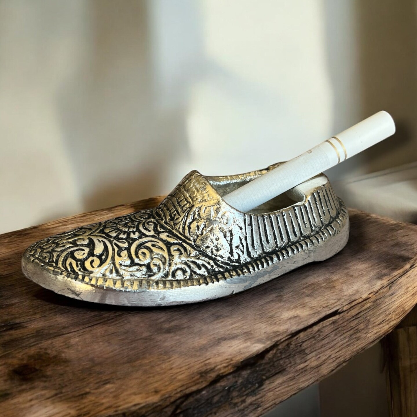 Ashtray German Silver Shoe Shape Ash Tray Tabletop Cigarette Ashtrays for Outdoor, Indoor, Home, Office, and Restaurant Use - Patio Desktop Decor Cigar Ash Holder Gift for Smokers Men Women