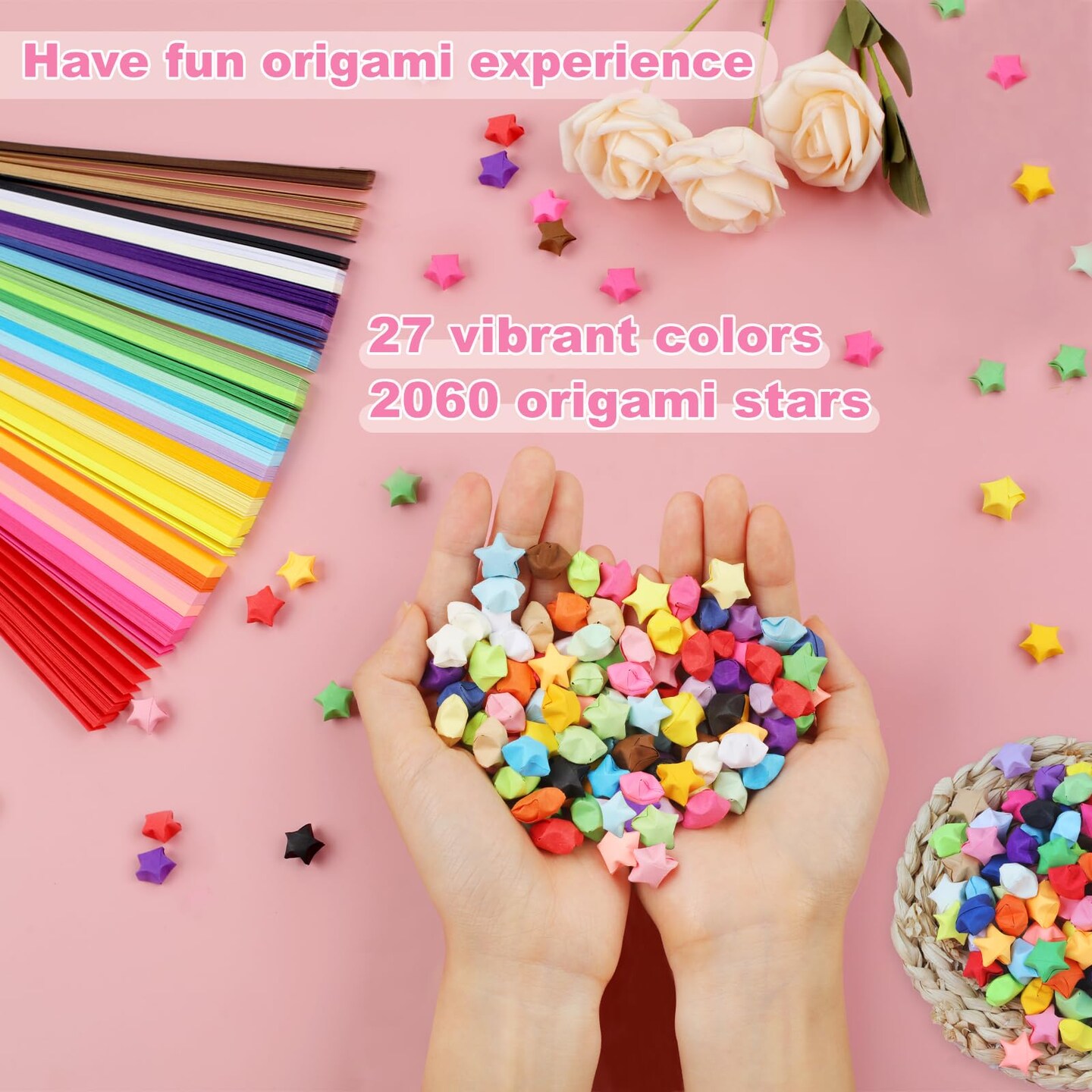 2060 Sheets Origami Paper - 27 Color Assortment, Double Sided Star Paper Strips for DIY Hand Art Crafts