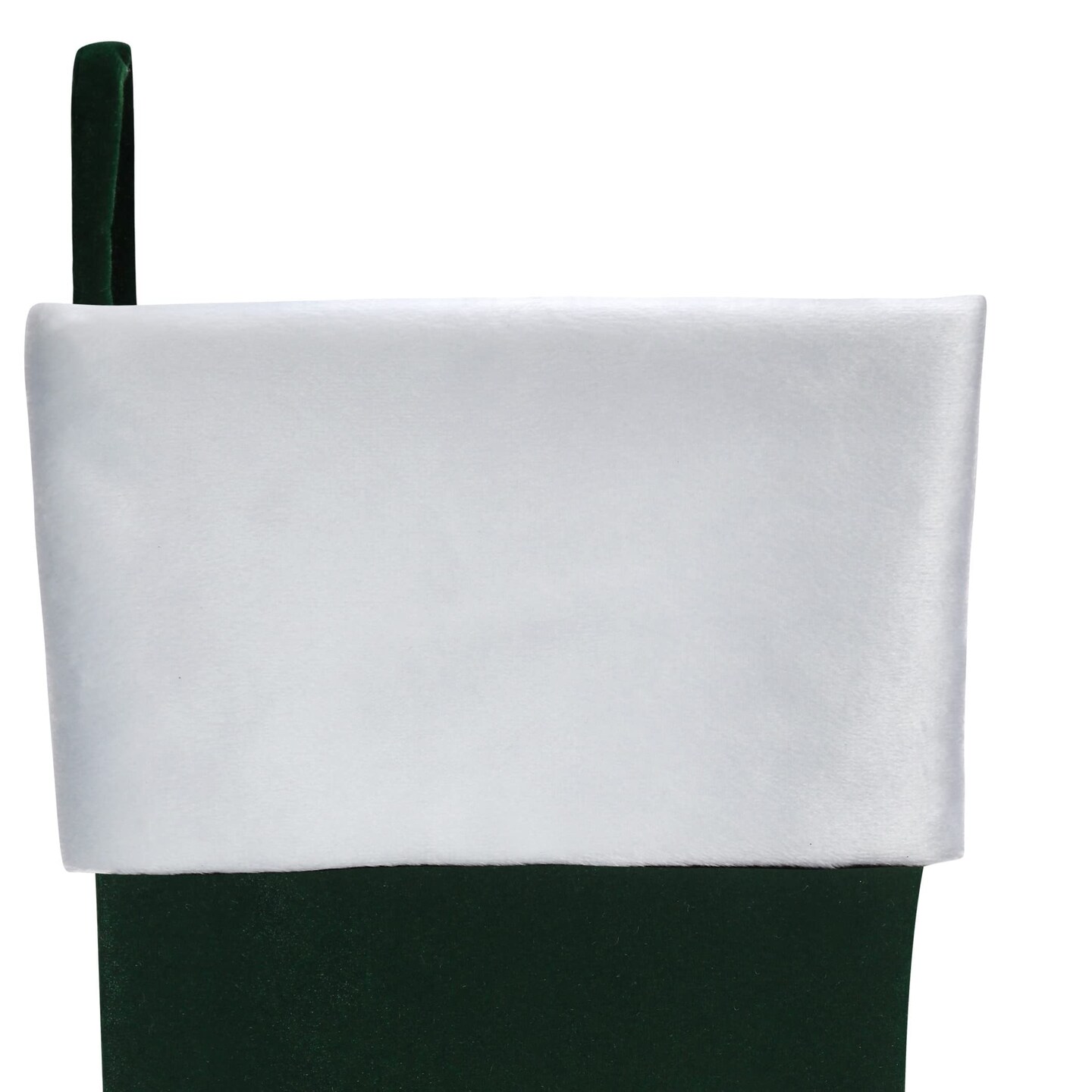 Haute Decor Velveteen Dark Green HangRight Stocking with White Cuff - 20 inches - 2-Pack - Classic Christmas Stockings That Hang Just Right from Your Holiday Mantel