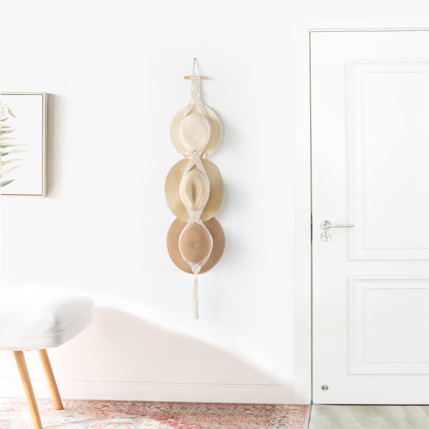 Macrame Hat Hangers Hat Rack for Wall Cowboy Hat Organizer Hanging Display Hand Weaving Bobo Hat Holder Western Decor for Wide Brim Hats Bowler Fedora Hats