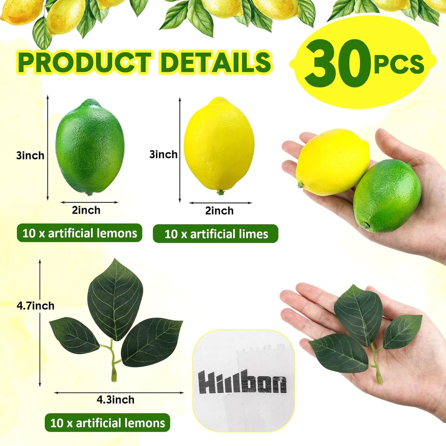 20 Pcs Artificial Lemons and Limes with 10 Pcs Leaves