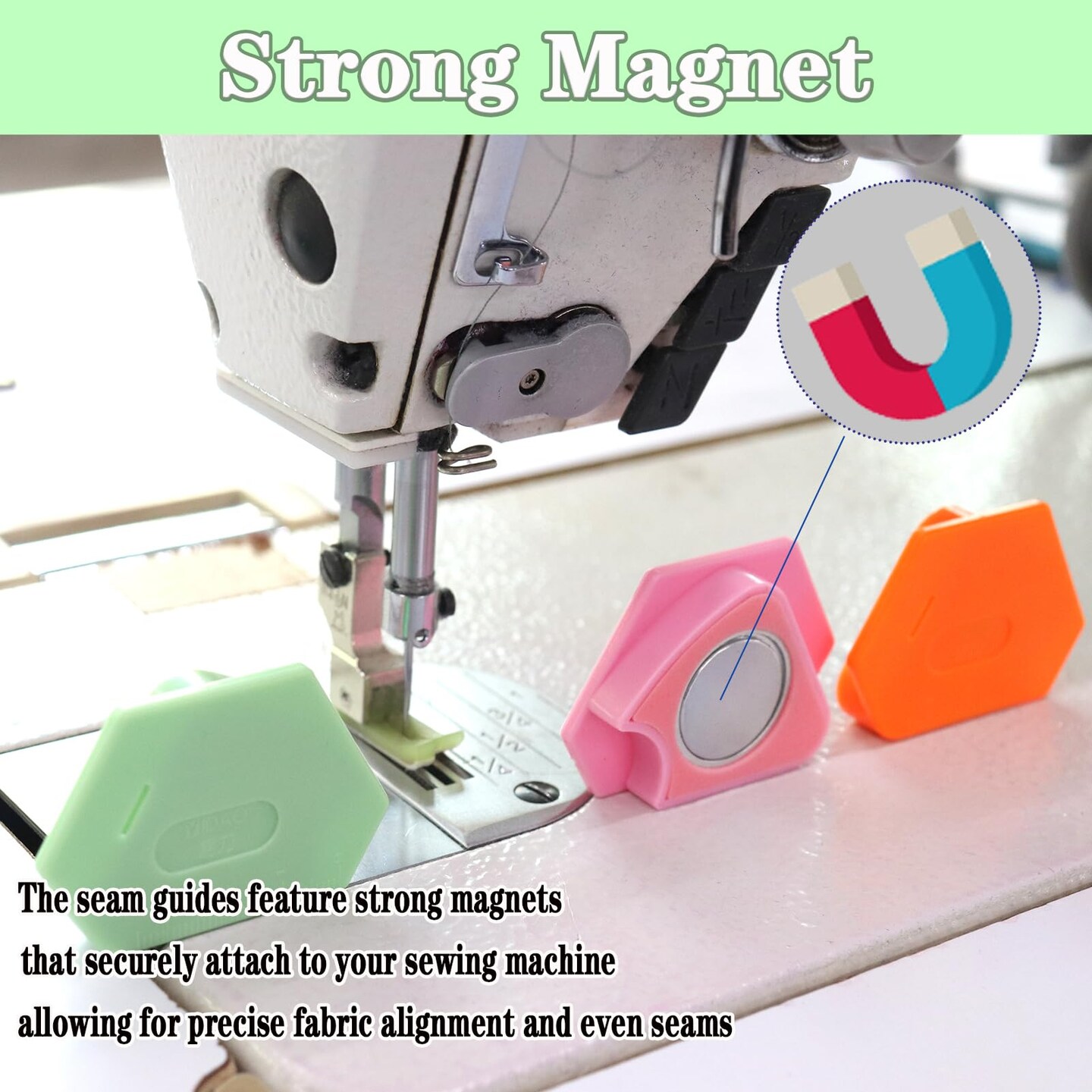 2-Pack Magnetic Seam Guide For Sewing Machine - Hem Guide With Clip Attachment
