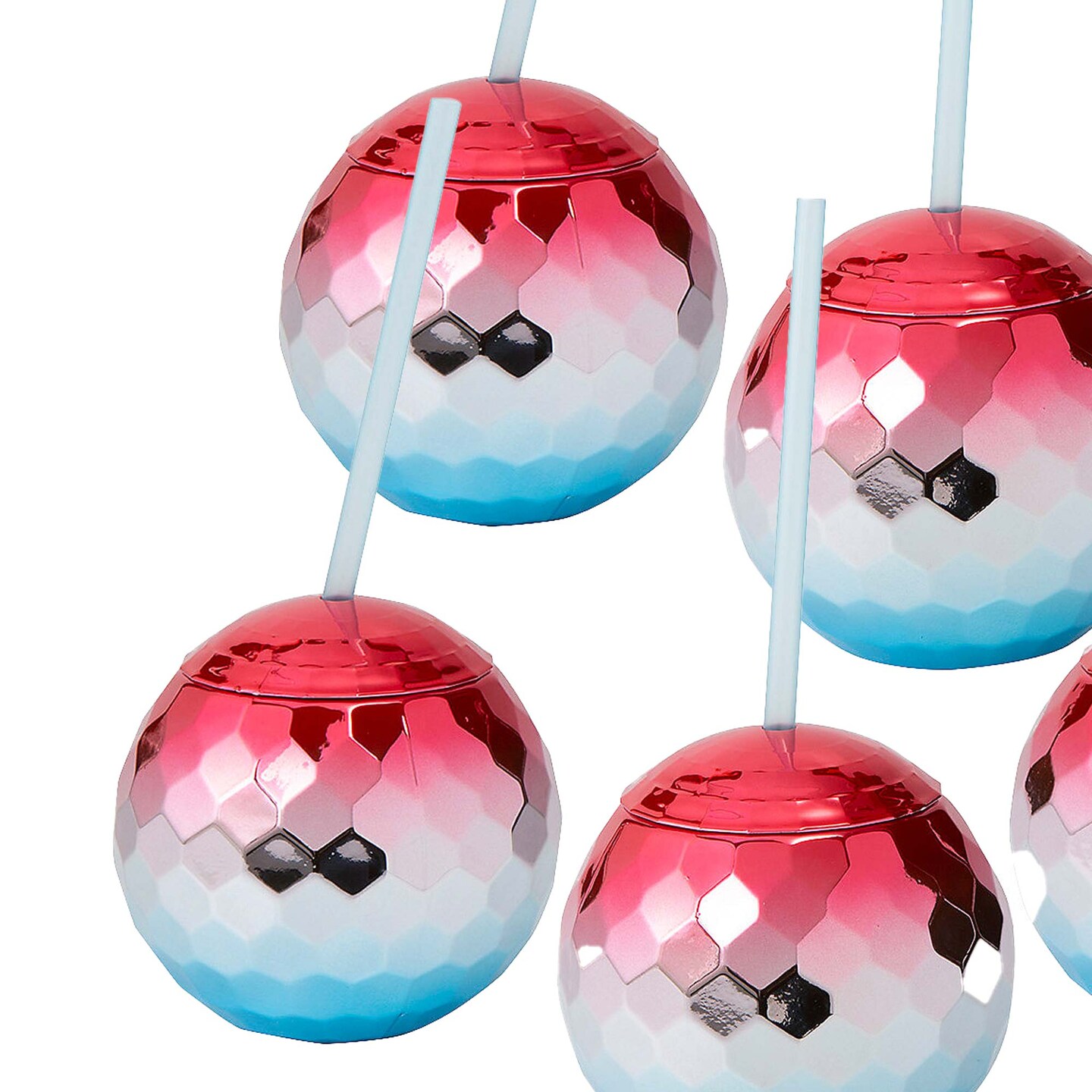 20 oz Patriotic Disco Ball Shaped Plastic Cups with Lids &#x26; Straws 6 Pieces
