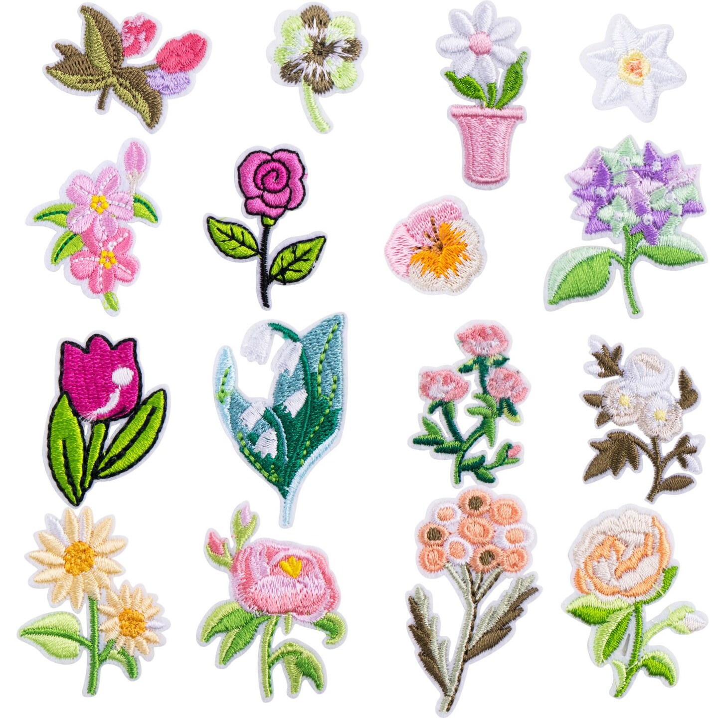 20pcs Mini Flower Iron On Patches 17 Patterns Decorative Embroidered Patches Floral Sewing Appliques Valentines Wedding for Jeans, Clothing, Jacket, Hat, Backpacks, Pants, Bouquet