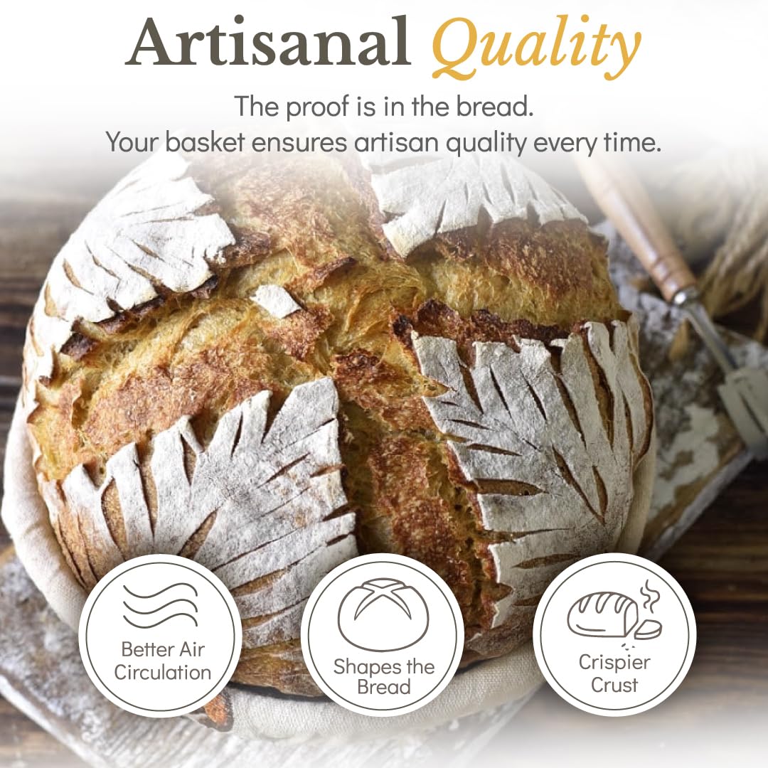 Banneton Bread Proofing Basket, Sourdough Bread Baking Supplies, Round 9 Inch Sourdough Starter Kit, Proofing Basket for Baking, Bread Making Supplies Tools, Banneton Basket Gift Set