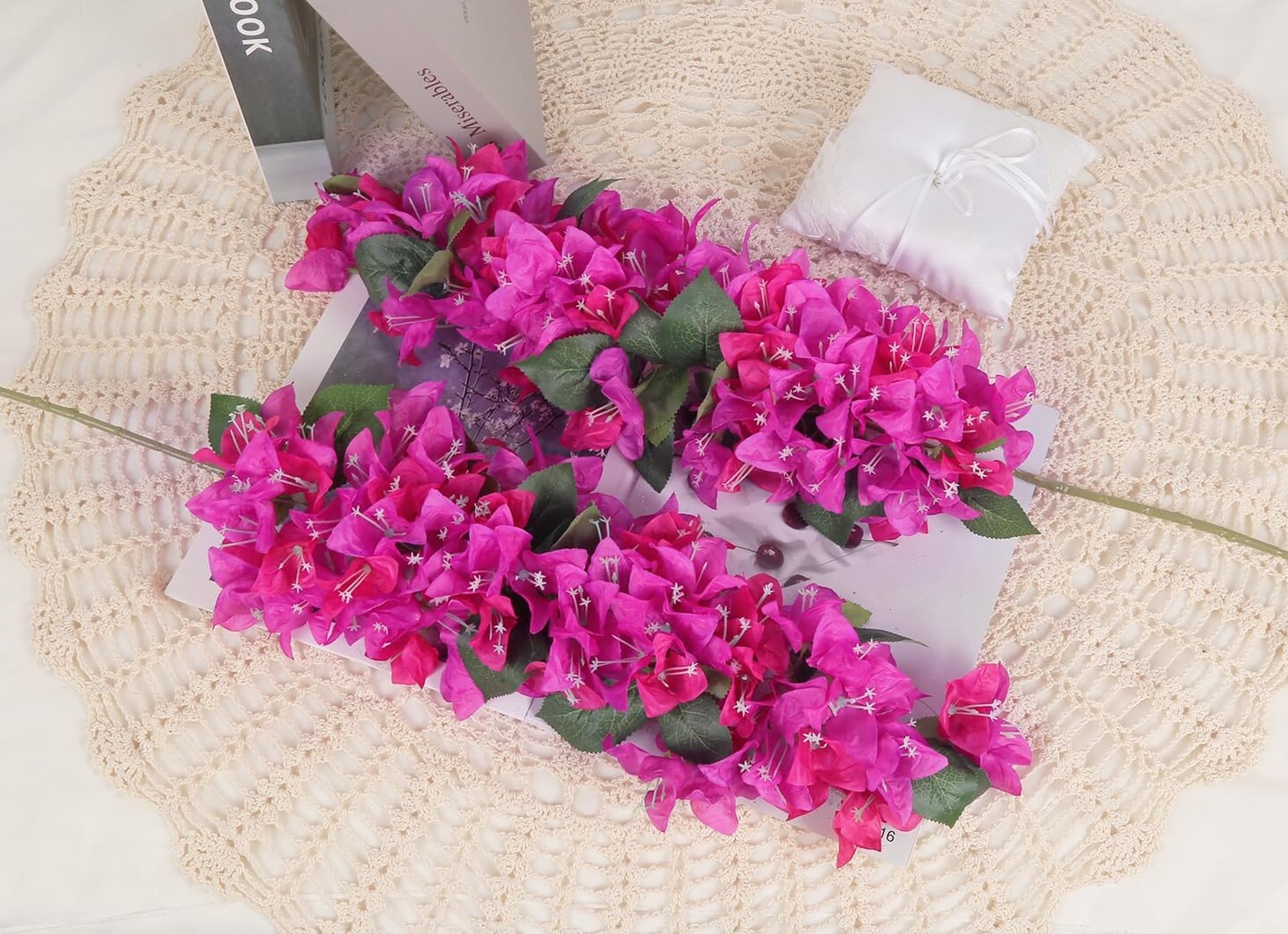 4PCS 42” Long Stem Artificial Bougainvillea Flowers – Faux Silk Fuchsia Mixed Vine Branches for Wedding, Home, Garden, Arch & Wall Decor