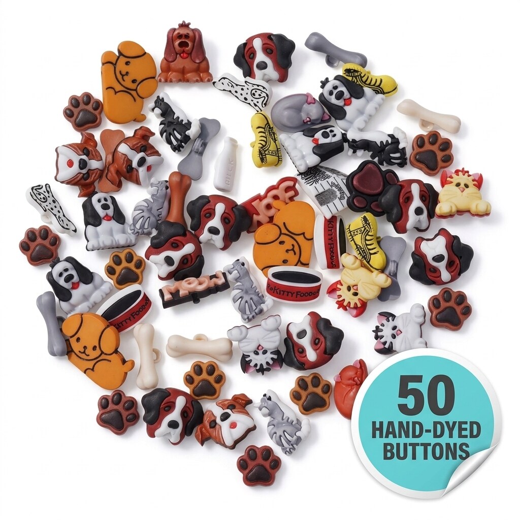 Buttons Galore & More Cute and Colorful Pets 50 Piece Assortments of Novelty Buttons for Sewing and Crafts