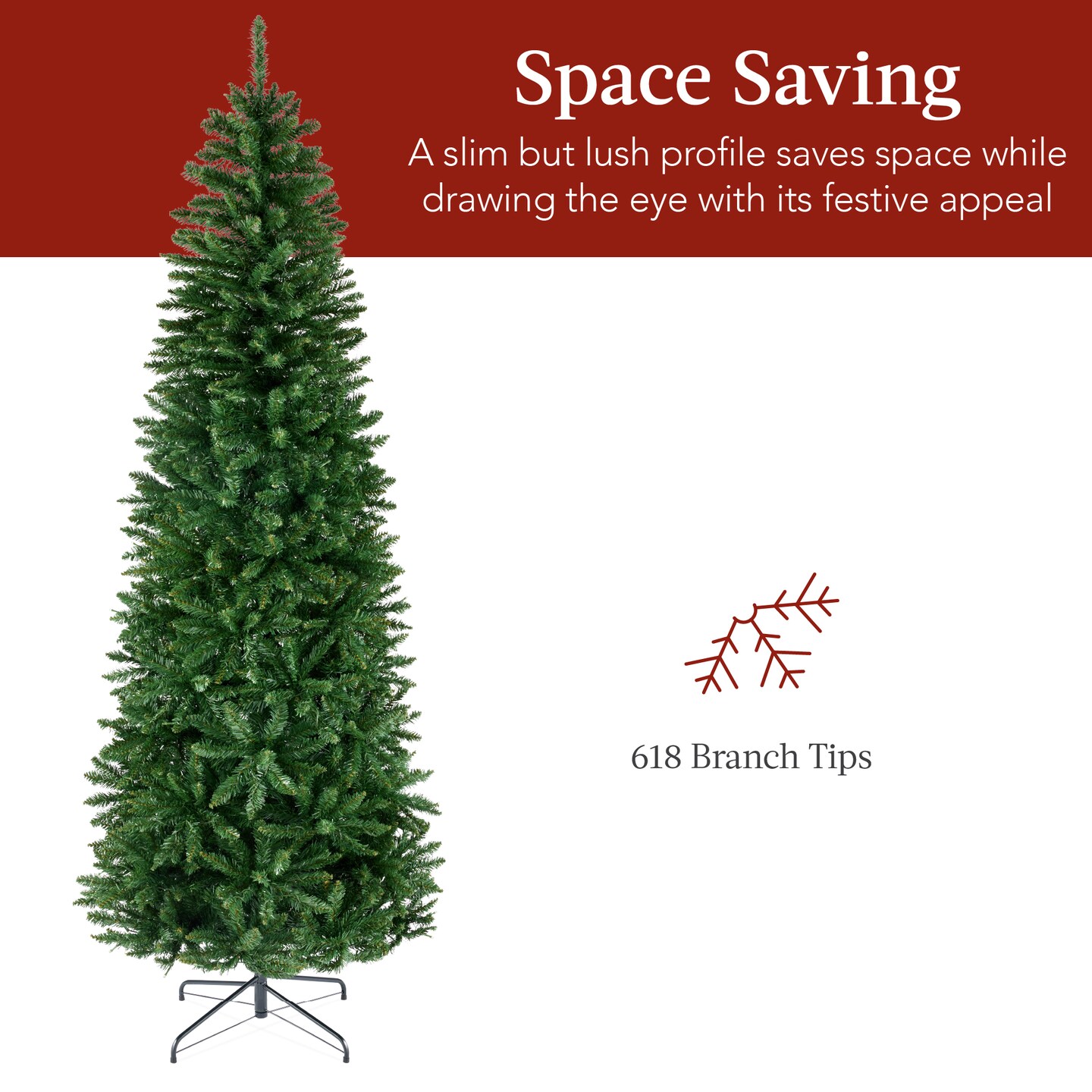 Best Choice Products Unlit Pencil Christmas Tree, Spruce Style Holiday D&#xE9;cor w/ Metal Base