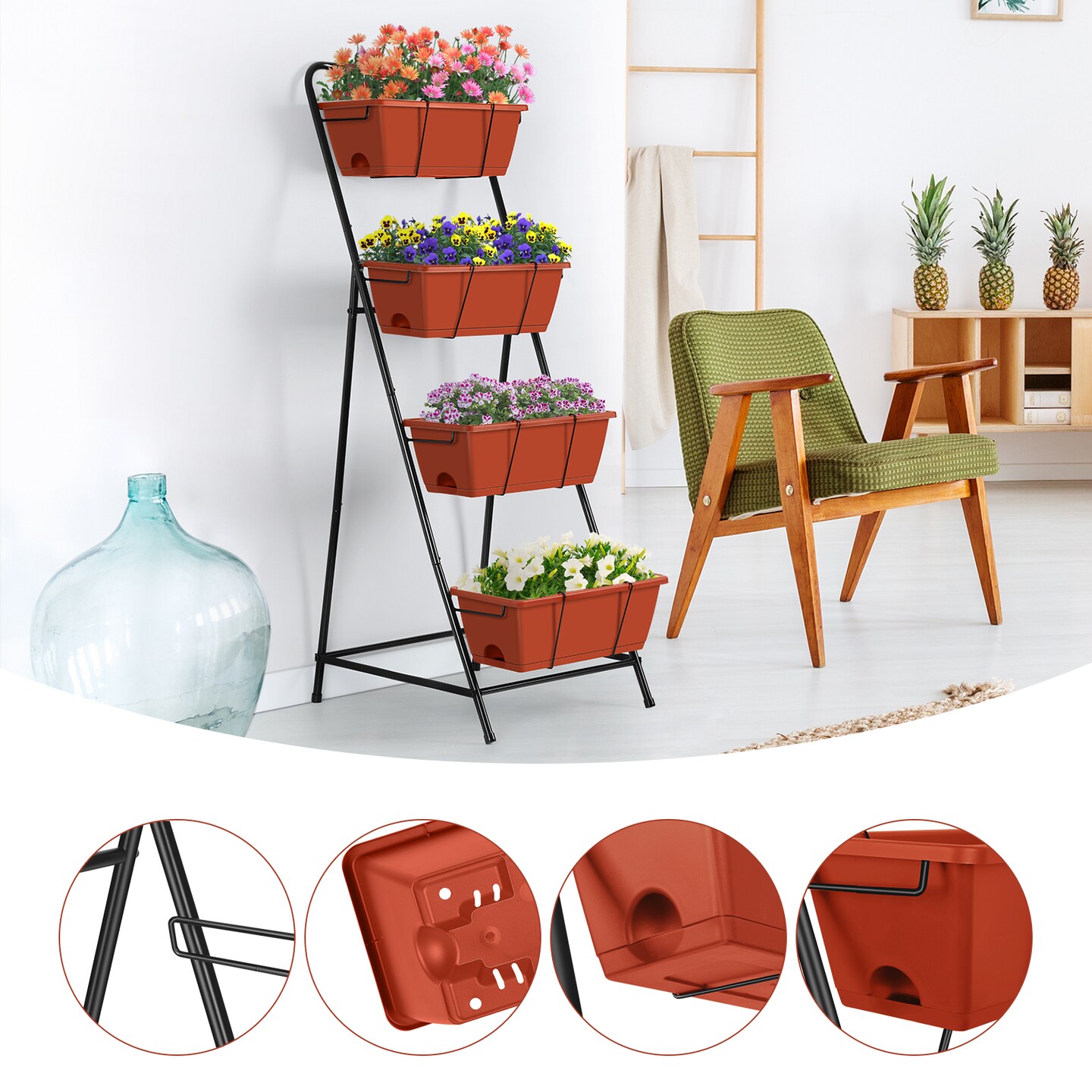 4 Tier Vertical Raised Garden Bed Planters for Outdoor Plants Herb Garden Planter with Drainage Holes Standing Garden Planters for Herbs Flowers Vegetables Plants