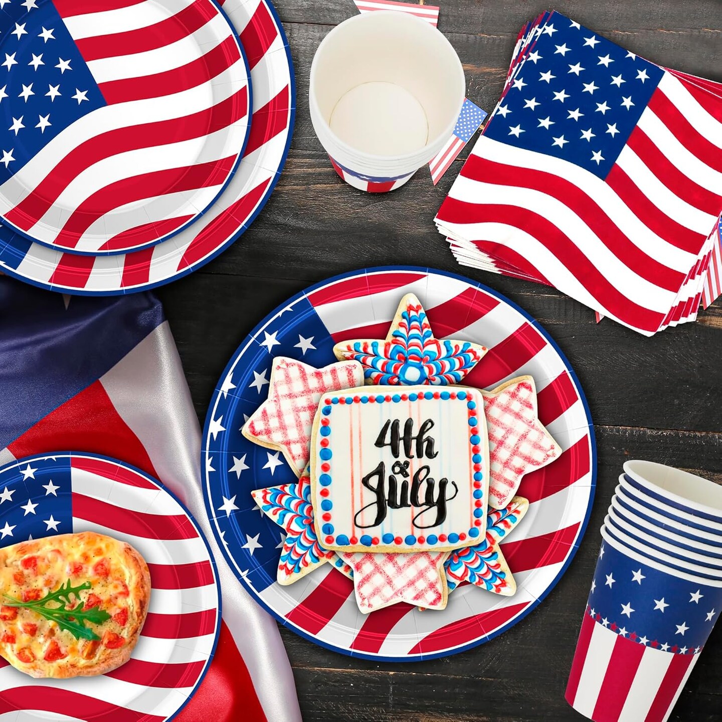 96PCS 4th of July Party Supplies – Plates, Napkins, Cups for 24 Guests, Patriotic Dinnerware Set
