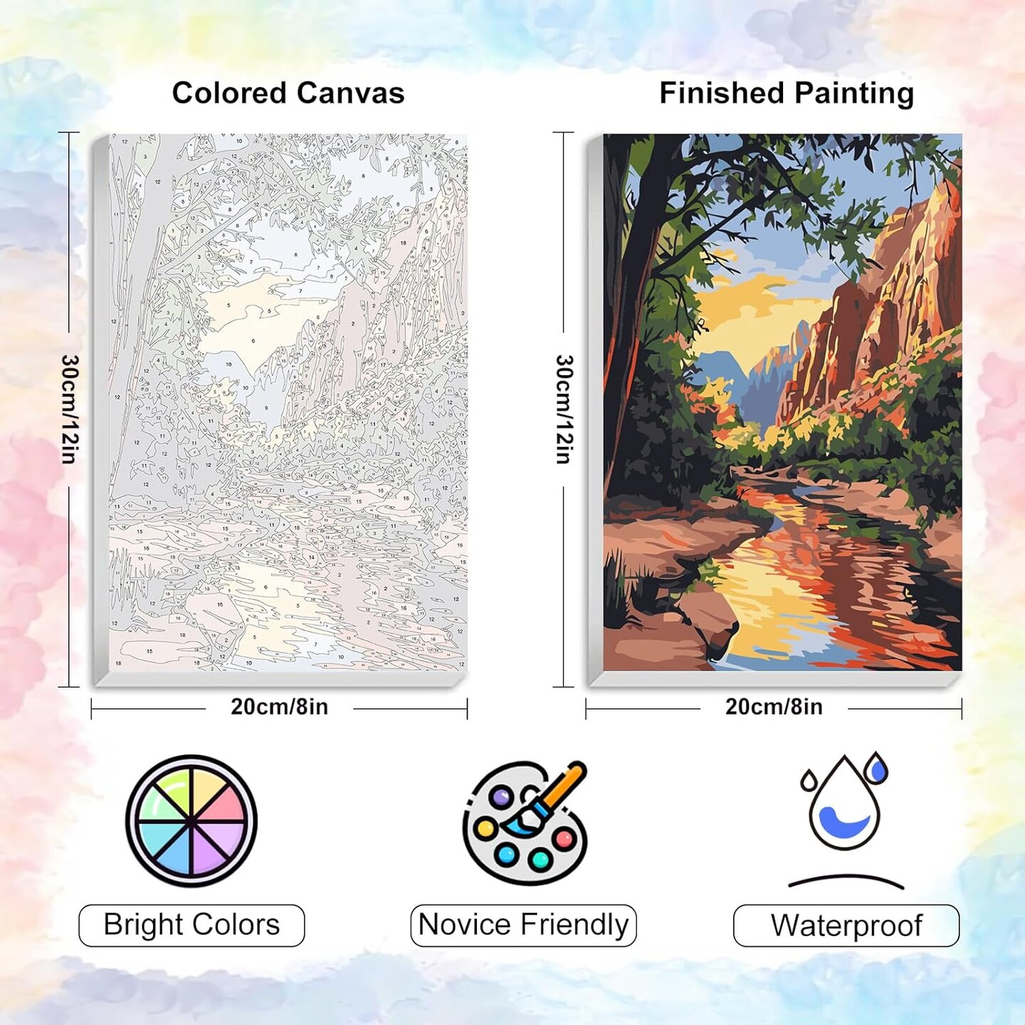 4 Pack Framed Paint by Numbers Kit,Home Wall Decor Gift 8x12 inch