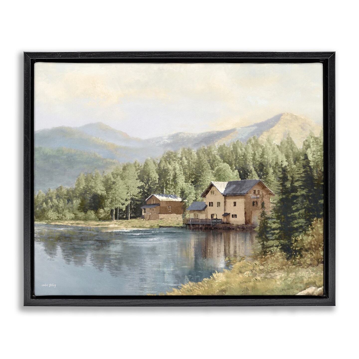 Stupell Industries Lakeside Cabin with Mountain View Floating Frame By Amber Sterling