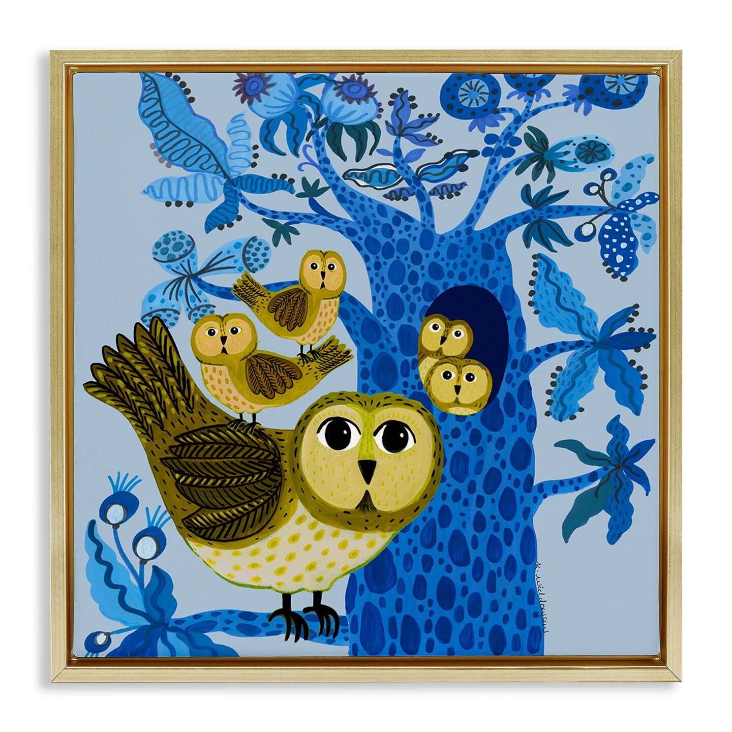 Stupell Industries Playful Owls in Tree Floating Frame Design by Kay Widdowson