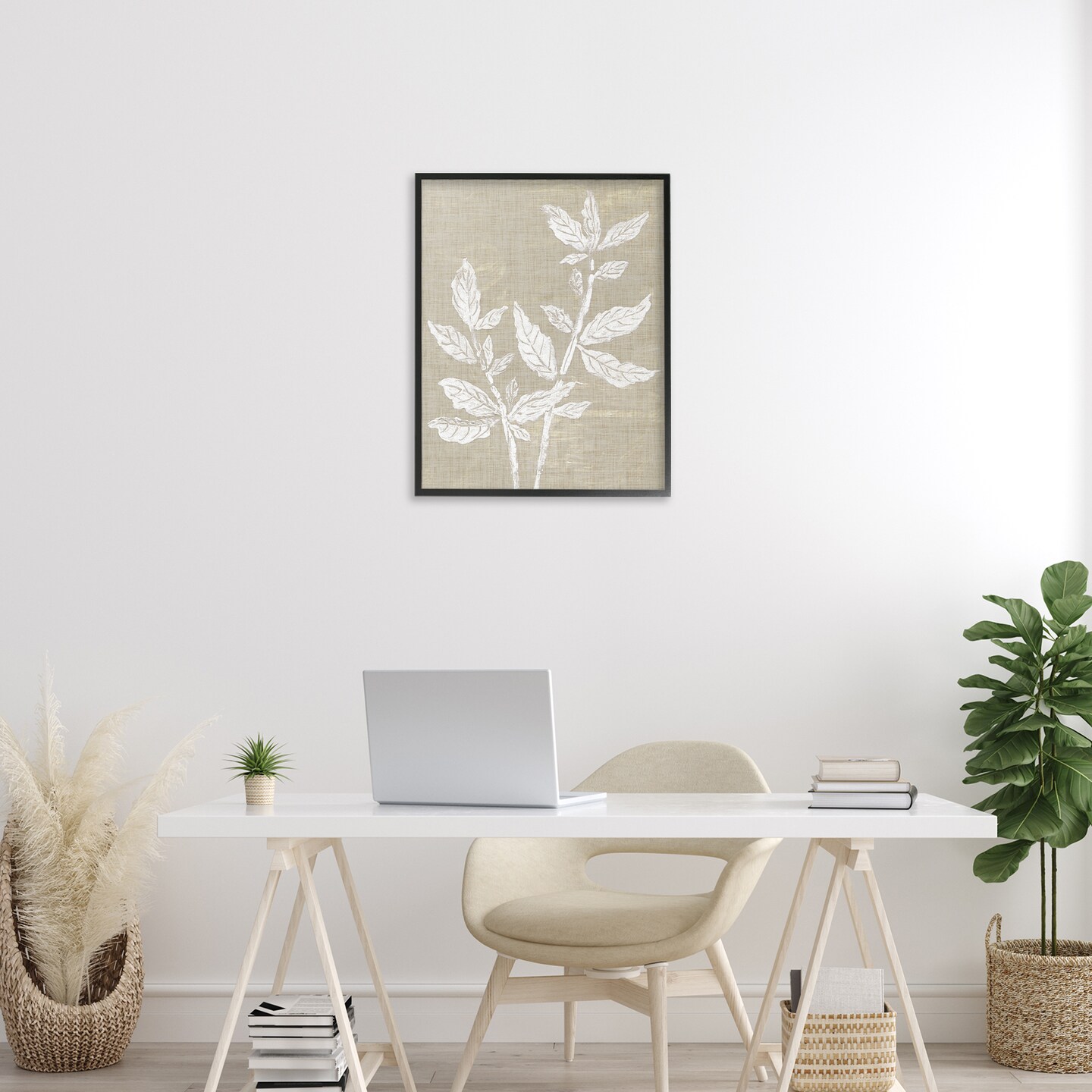 Stupell Industries Boho Leaves on Natural Pattern Framed Giclee Design by Melissa Wang