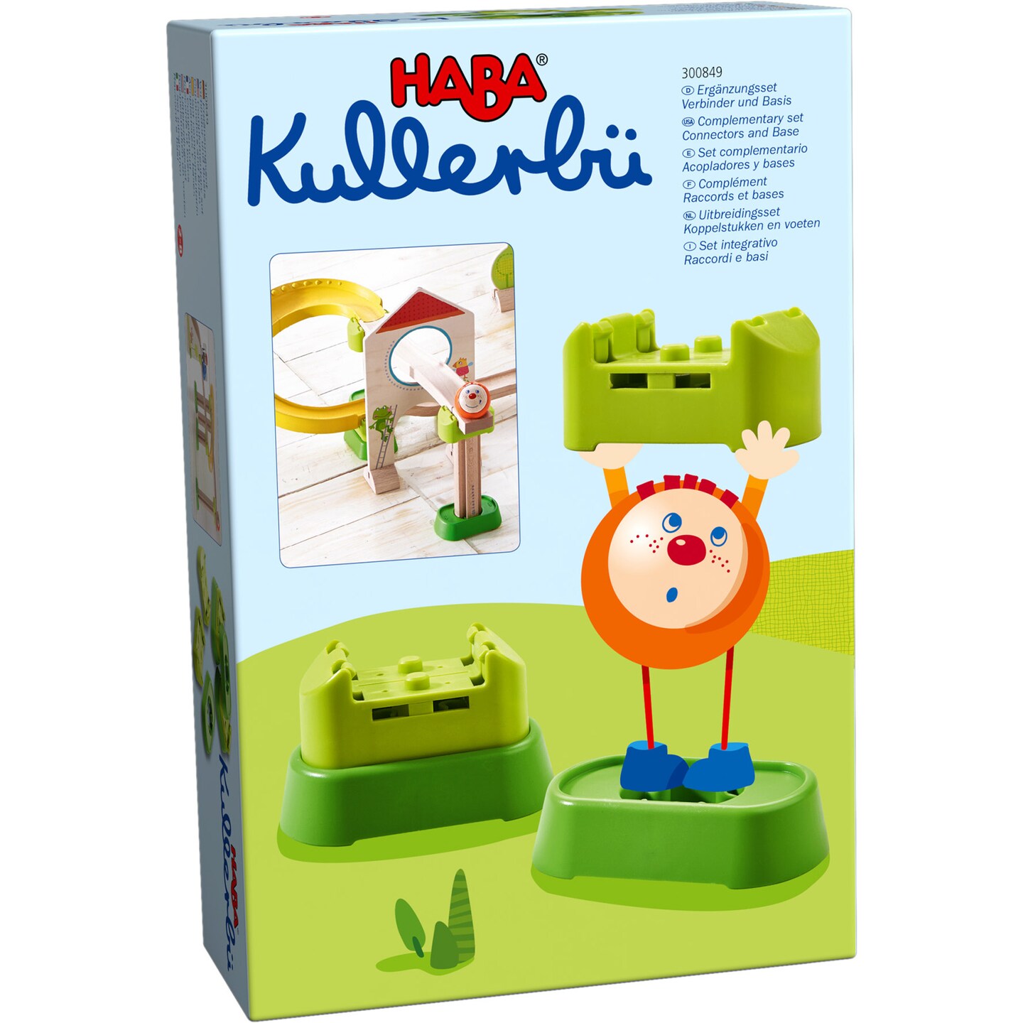 HABA Ball Run Expansion Set, Kullerbu Connectors and Base Building Set for Elevated Marble Runs and Tracks - 8 Piece STEM Toys Accessory Set