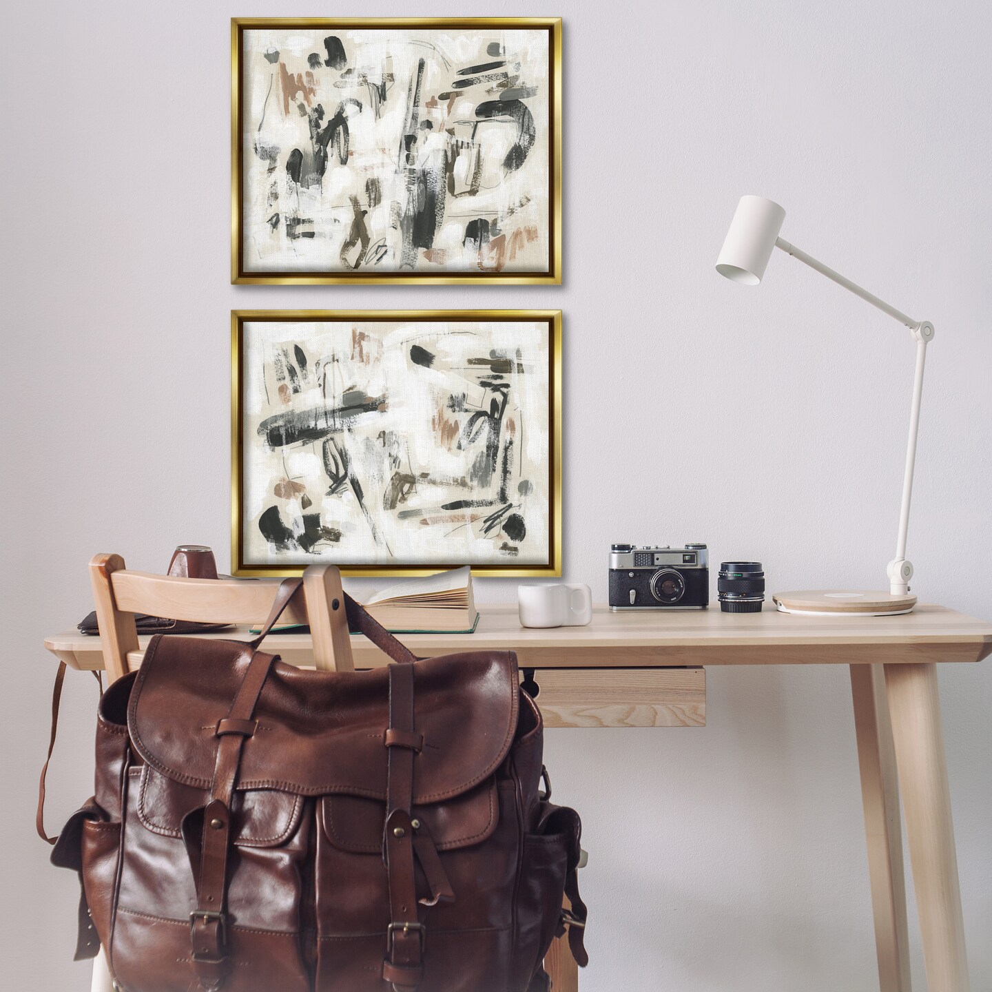 Stupell Industries Neutral Earth Tones Abstraction 2pc Floating Frame Set Design by June Erica Vess