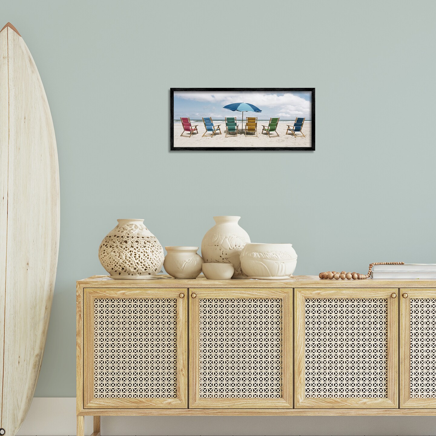 Stupell Industries Colorful Beach Chairs Framed Giclee Design by Natalie Carpentieri