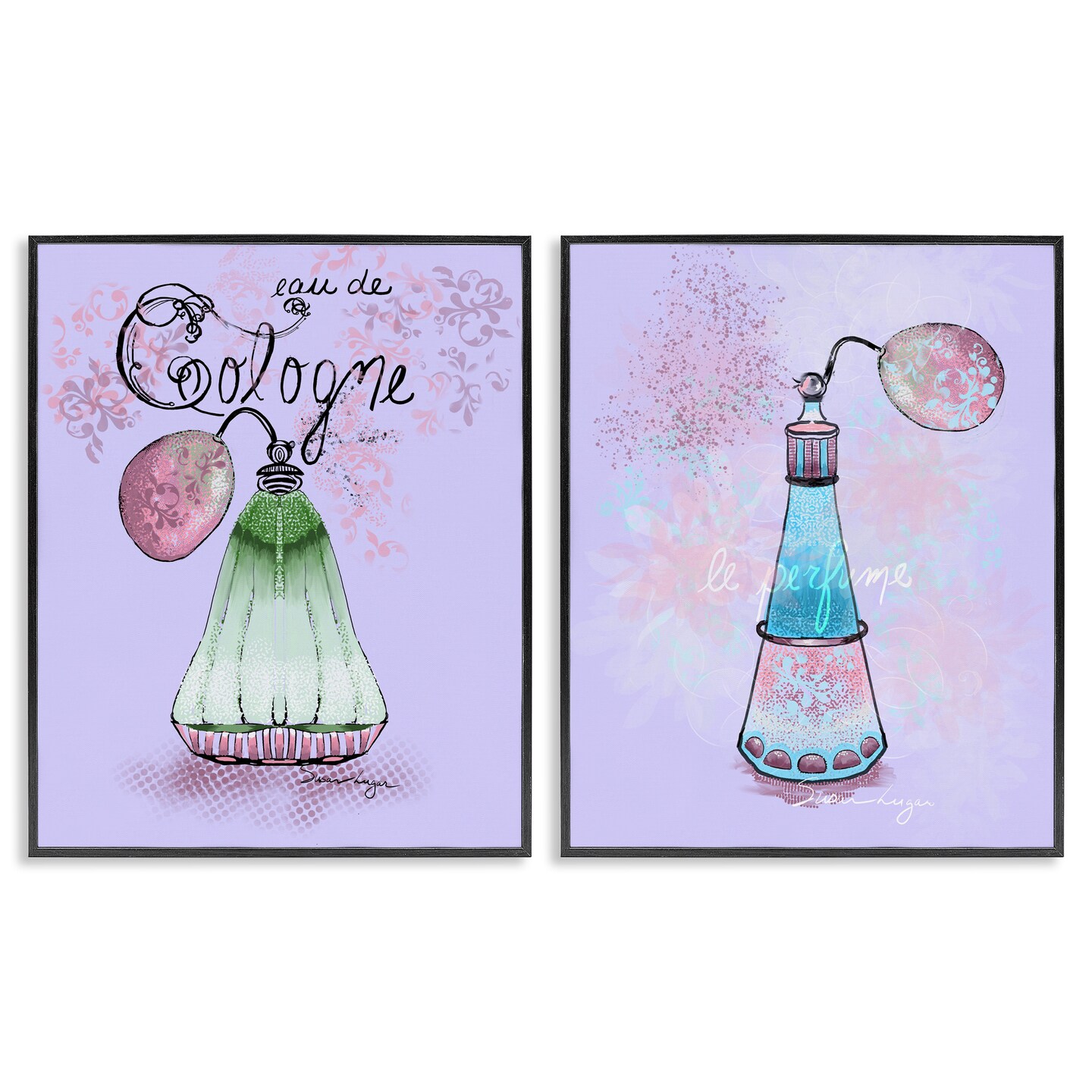 Stupell Industries Fragrance Perfumes on Purple 2pc Framed Giclee Set, design by Susan Lugar