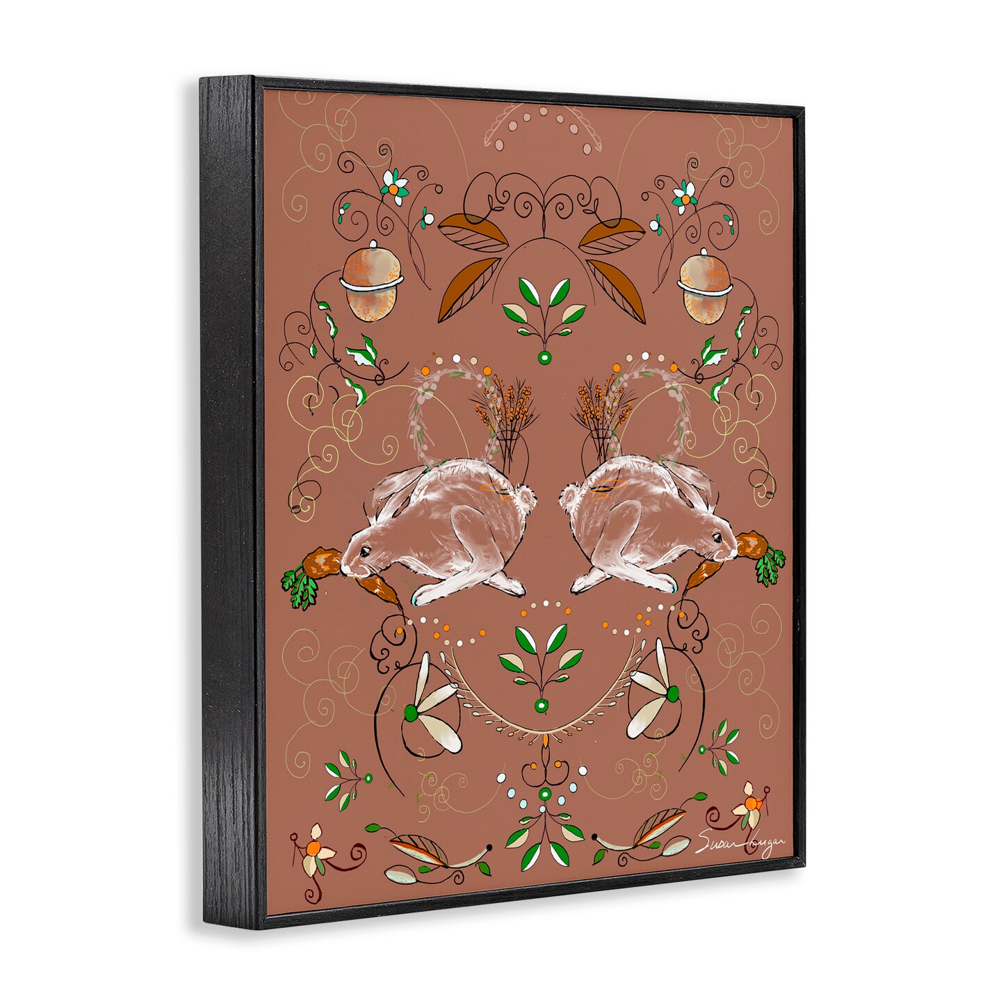 Stupell Industries Symmetrical Woodland Folk Bunnies Framed Giclee, design by Susan Lugar