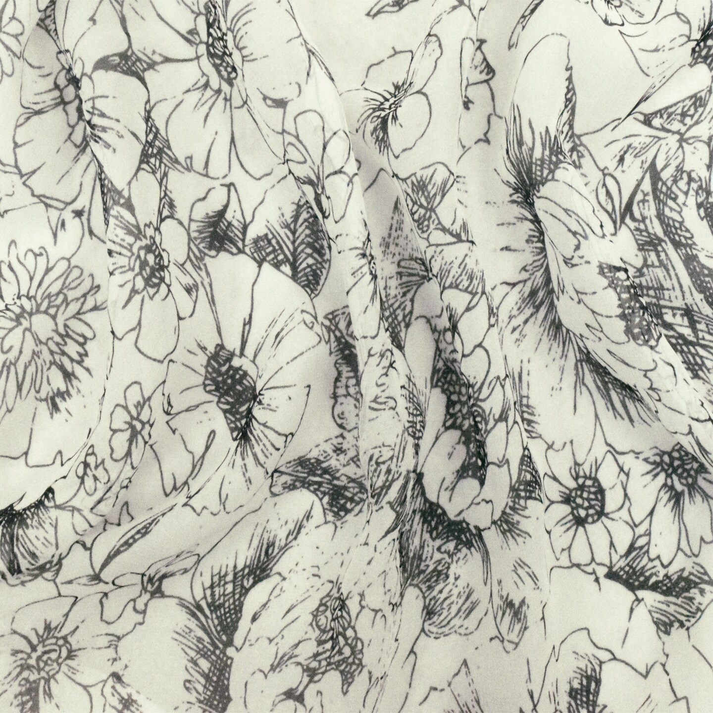 Black-Ivory Famous Designer Floral Printed Silk Chiffon Fabric By the Yard
