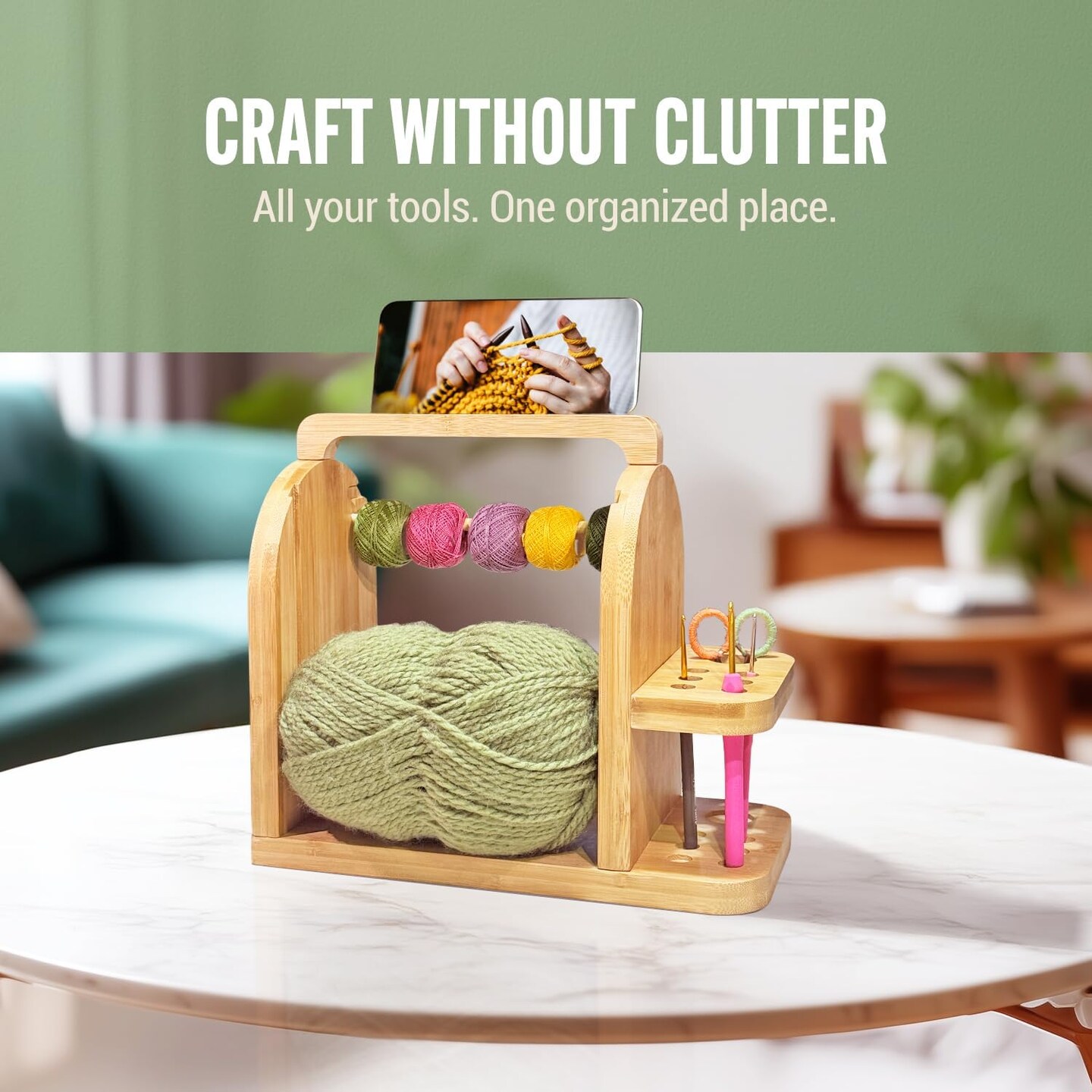 Durable Bamboo Wood Knitting Accessories Yarn Storage Organizer,Yarn Holder for Crochet Accessories