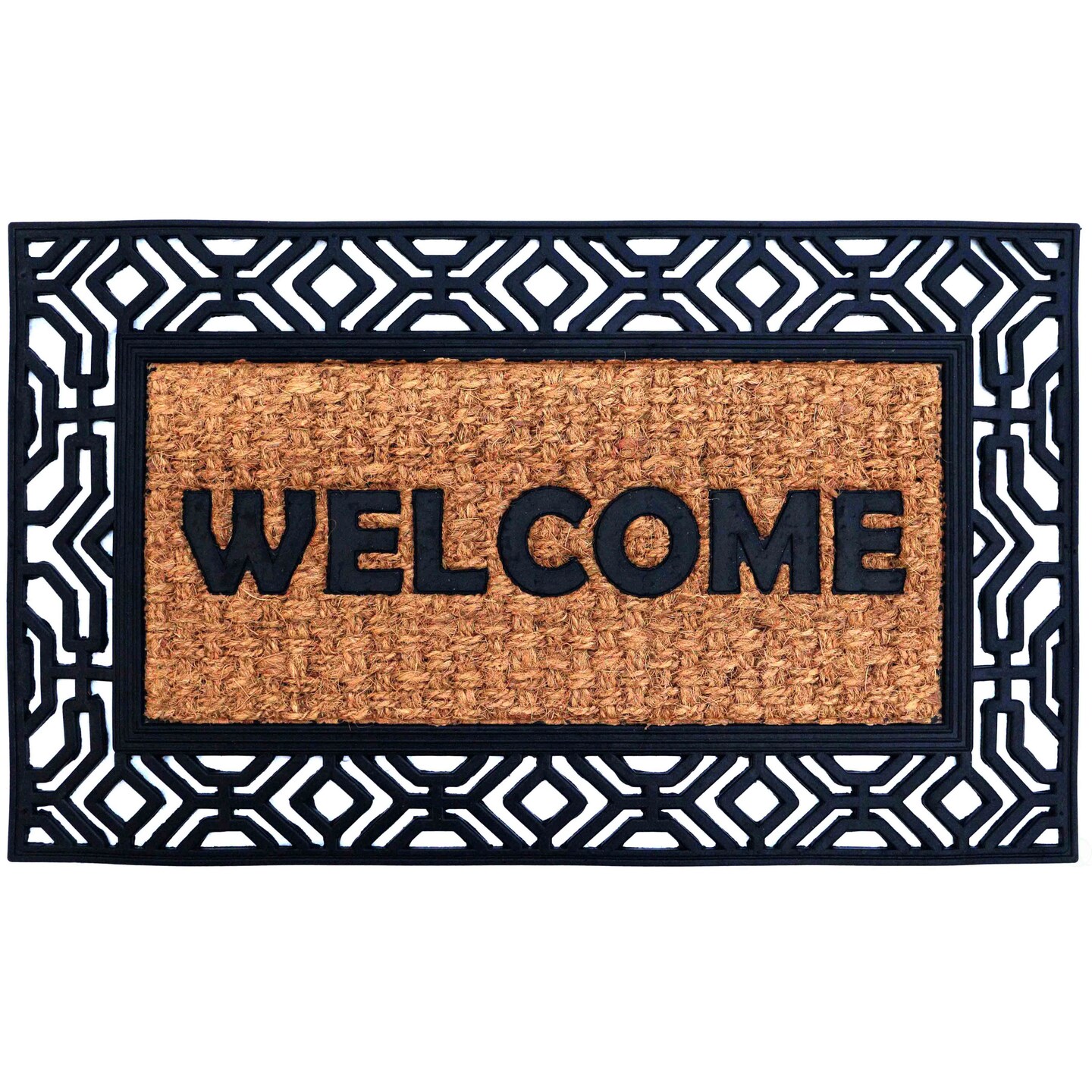 Gardenised Heavy Duty Coco Coir Doormat Non Slip PVC Baking Embossed Welcome Design Natural Coconut Fiber Floor Mat for Front Door Porch Patio Entryway Garage Mudroom & Outdoor Use 18x30"