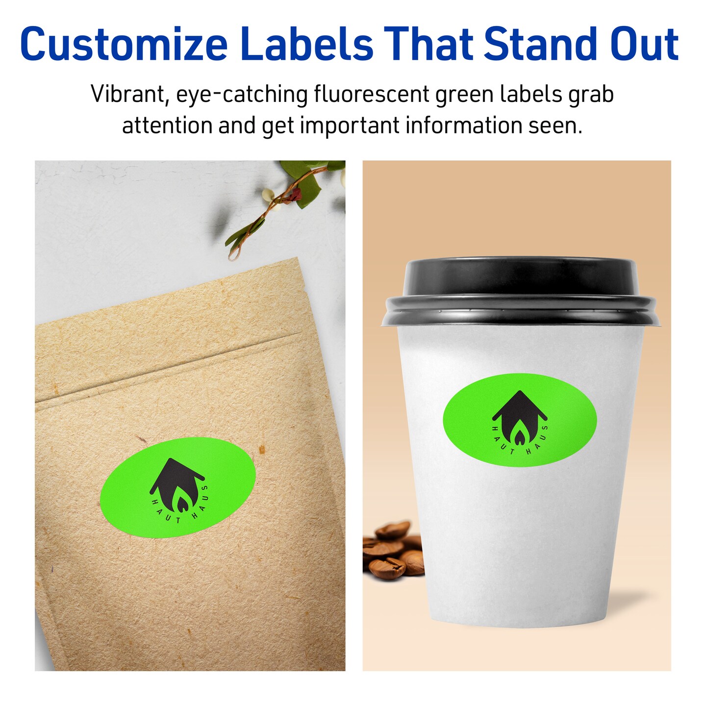 Avery Neon Green Paper Labels, 1&#x22; x 2&#x22; Oval
