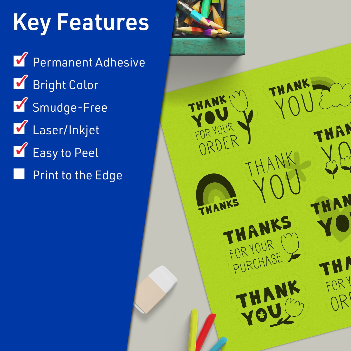 Avery Bright Green Sticker Paper, 8.5&#x22; x 11&#x22; Rectangle