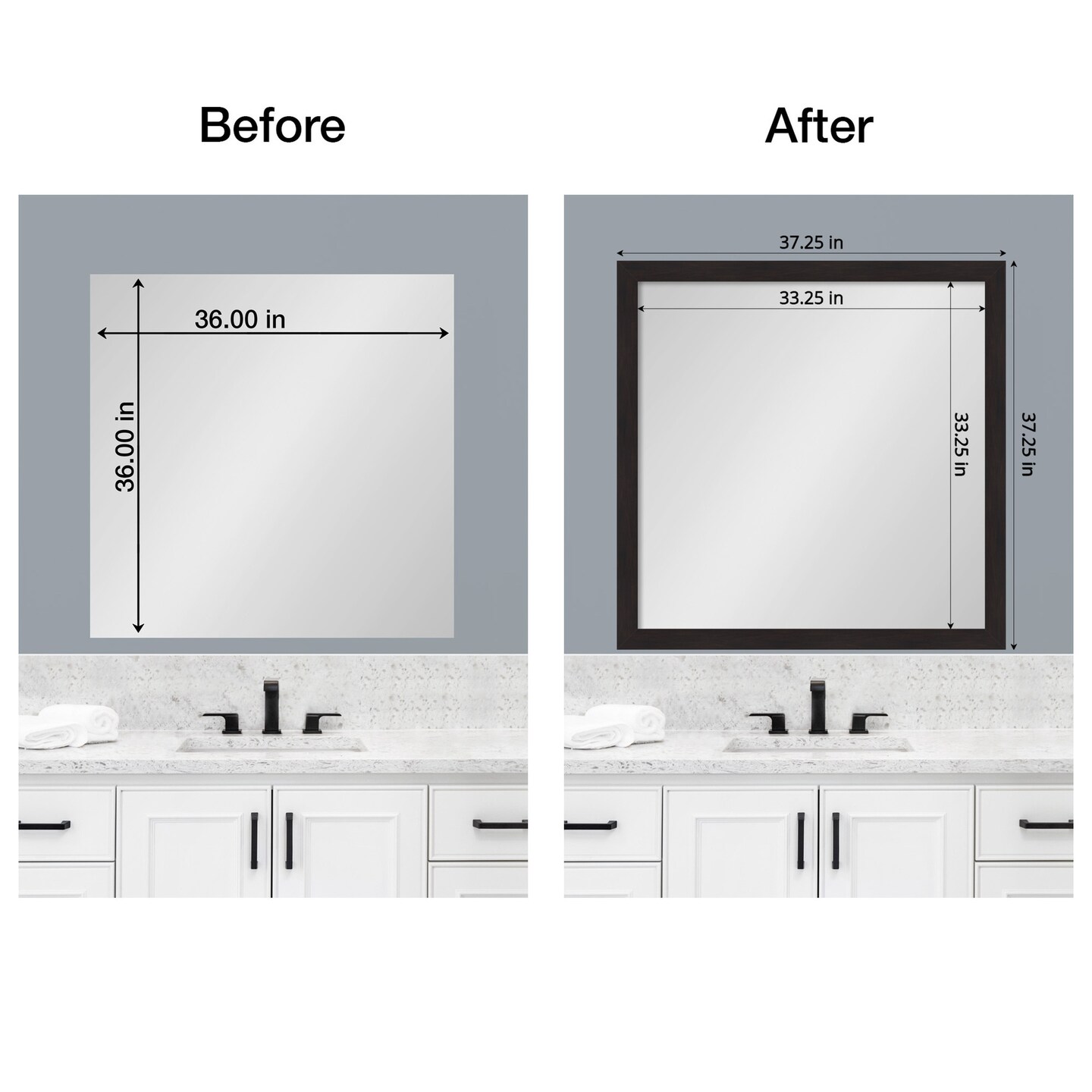 Amanti Art Mirror Makeover Bathroom Mirror Frame Border Kit - Fully Assembled Peel and Stick Frame - Mirror NOT Included - Furniture Espresso Narrow Trim
