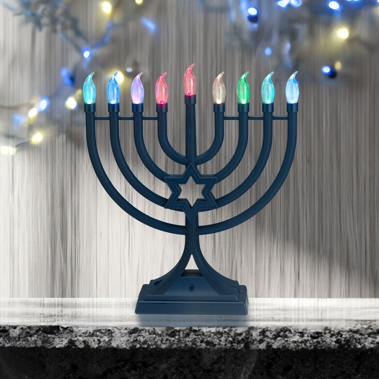 Rite Lite LED Glow Color Changing Hanukkah Menorah - 13" - Navy