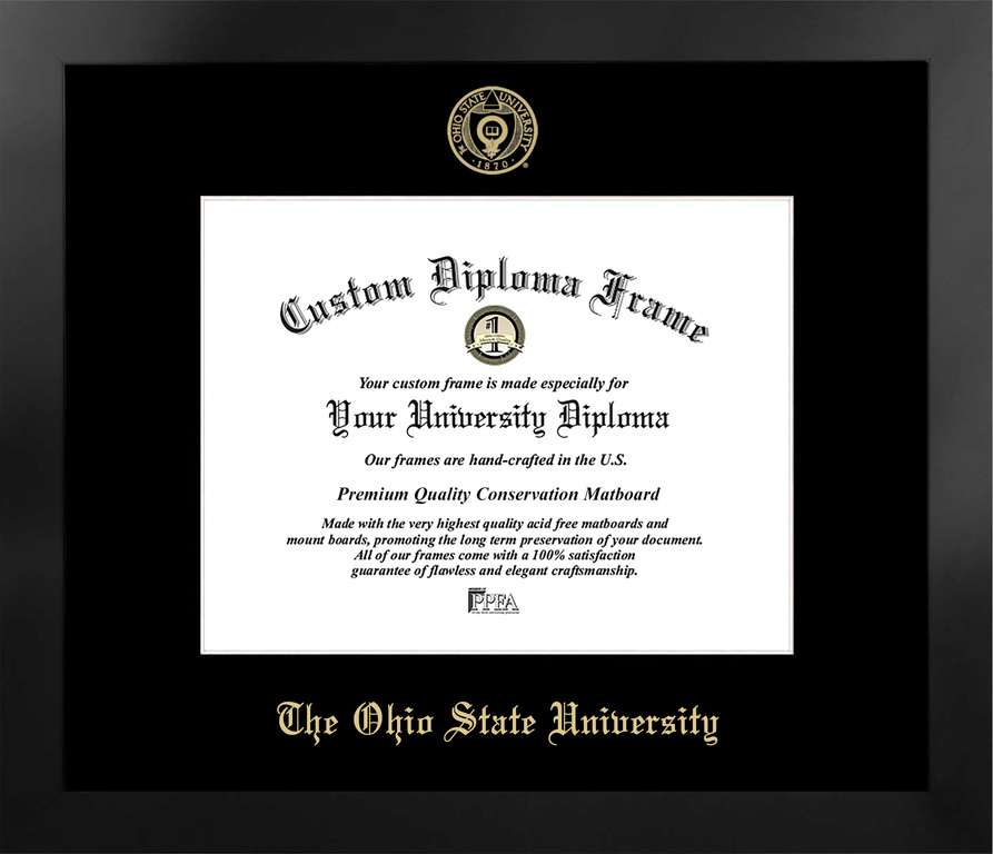 Ohio State University 11w x 8.5h Manhattan Black Single Mat Gold Embossed Diploma Frame with Bonus Campus Images Lithograph (value savings at $59)