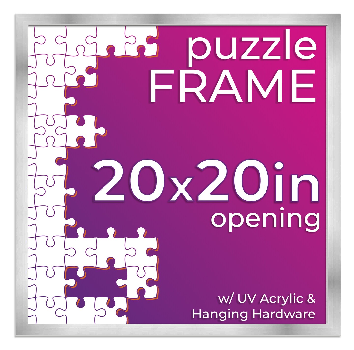 Silver Wood Puzzle Frame Kit with Glue Sheets, Backing, UV Acrylic - Available in 20 Popular Sizes