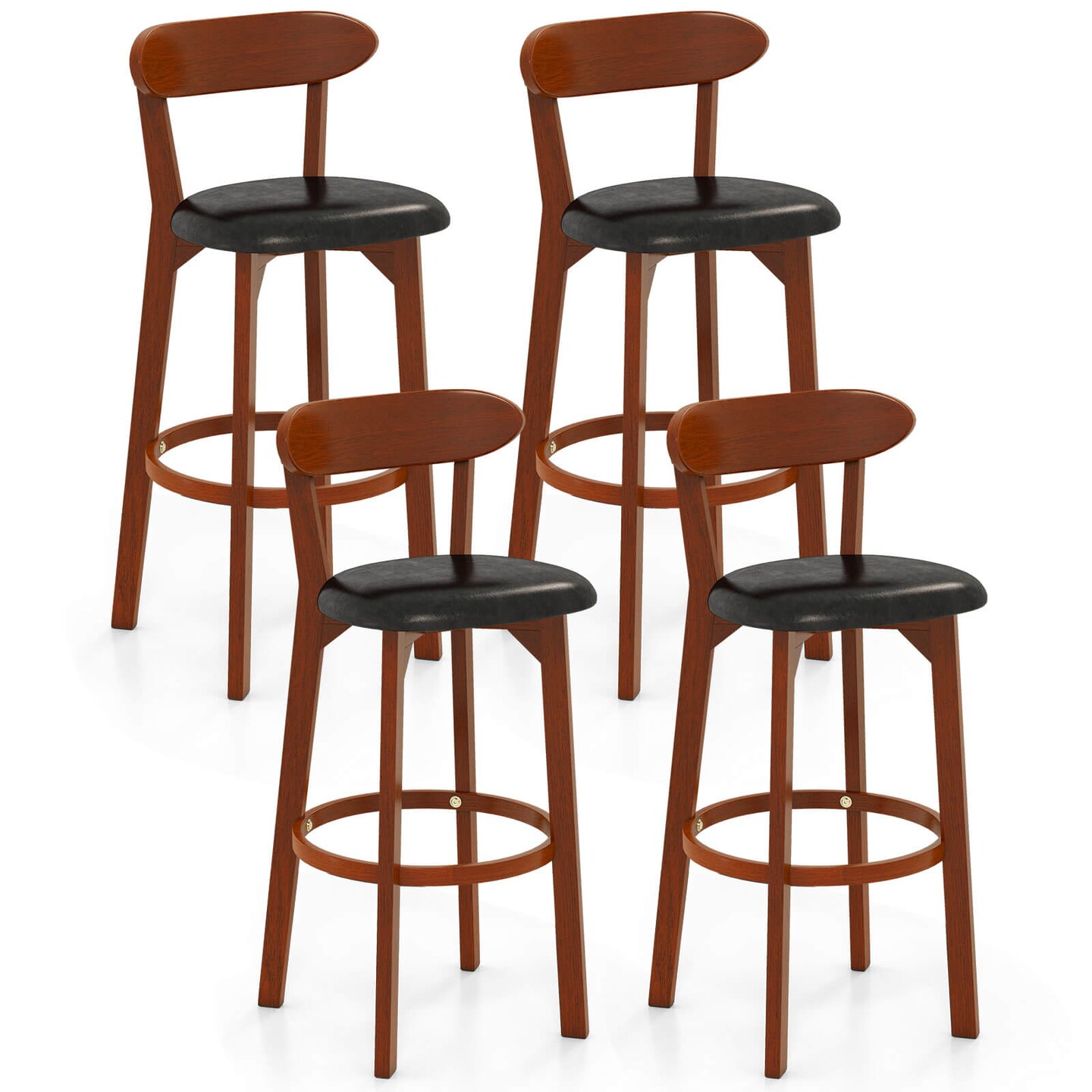 Costway 30.5" Bar Stool Set of 2/4 with Curved Backrest & Footrest Counter Height Stools