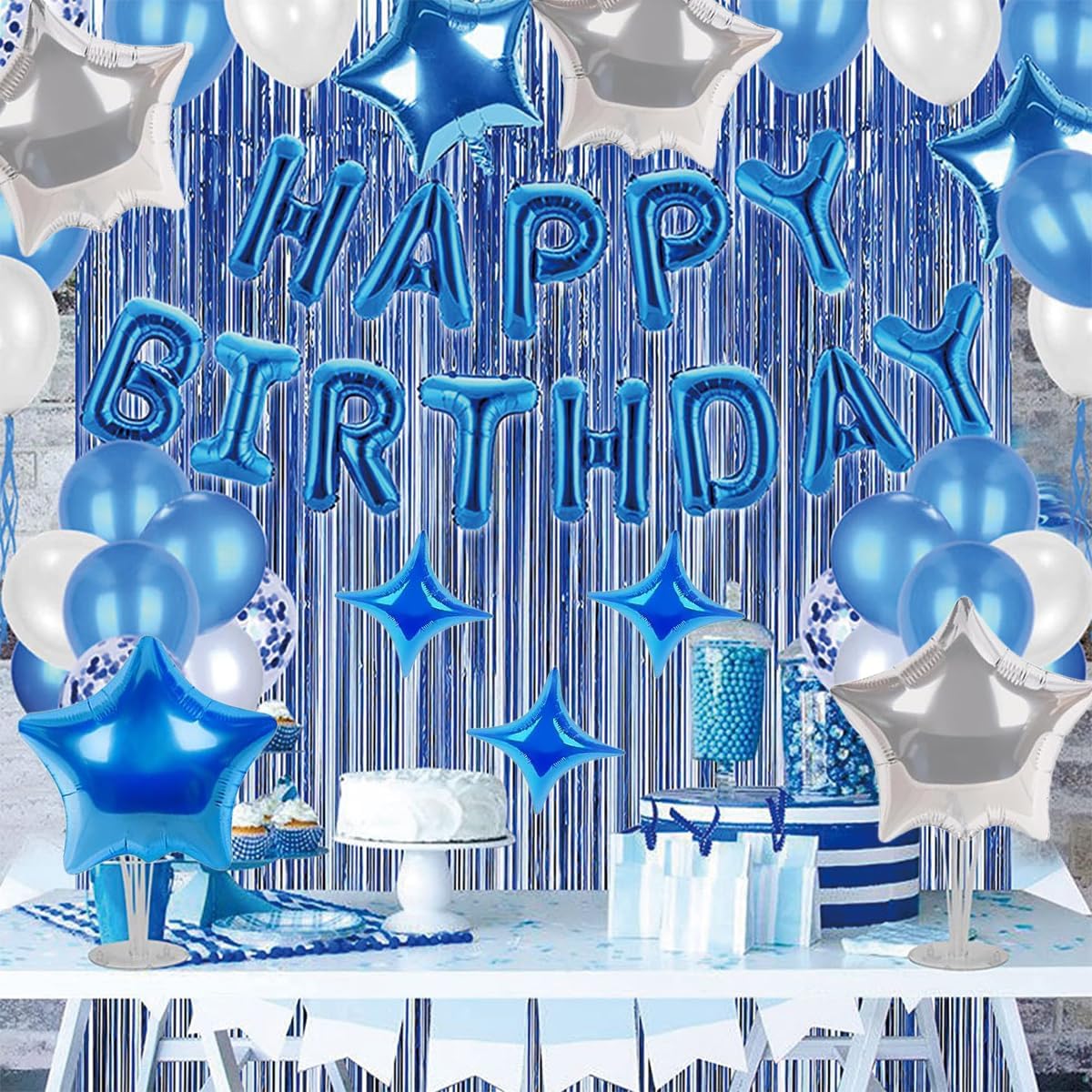 16 Inch Mylar Foil Letters, 12 Inch Blue and White Balloons with Star Balloons