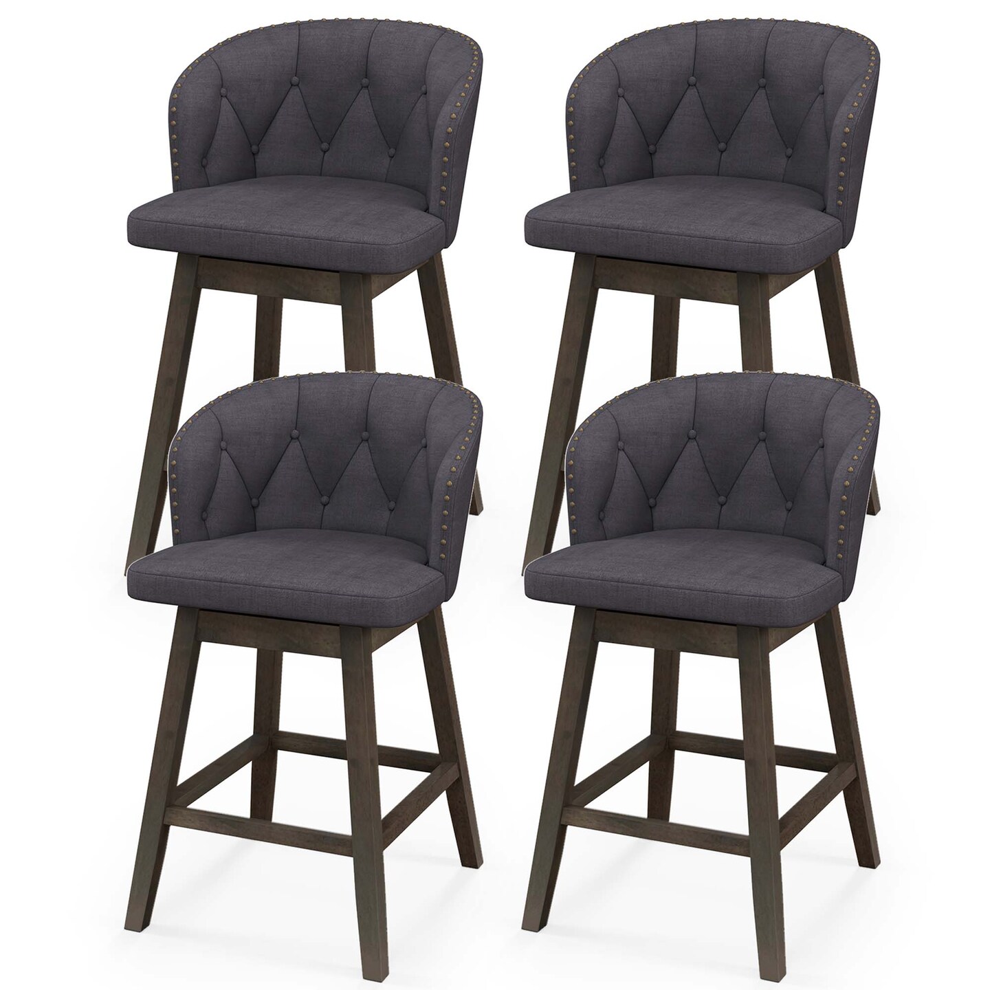 Costway 2/4 PCS Counter Height Bar Stools Fabric Upholstered Island Stools with 360° Swivel Seat Gray
