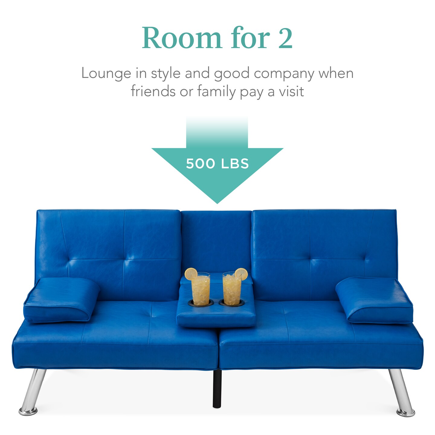Best Choice Products Modern Faux Leather Convertible Futon Sofa w/ Removable Armrests, 2 Cupholders
