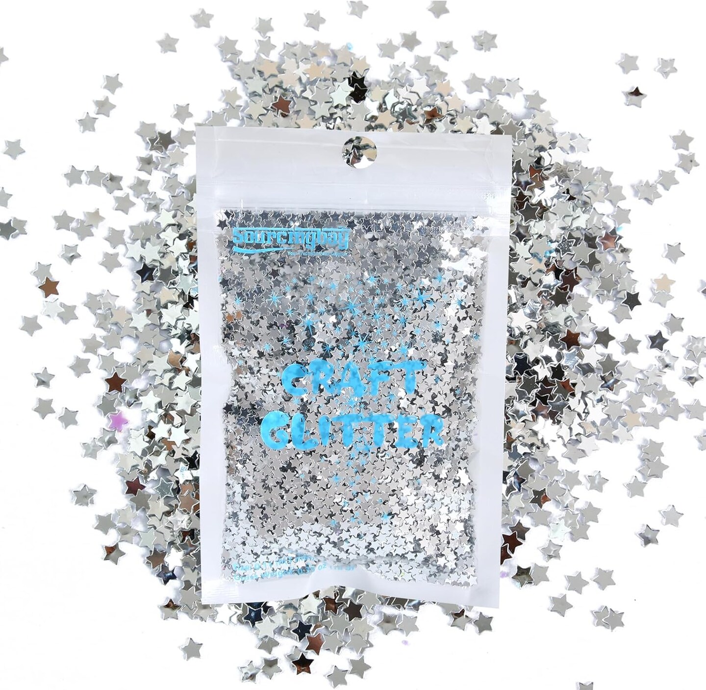 Art Craft Glitter – 3mm Star Shaped Holographic Chunky Flakes, Laser Silver, 0.35oz (10g) for Slime, Nail Art, Resin Crafts, Tumblers & Festival Party Decorations (laser silver)