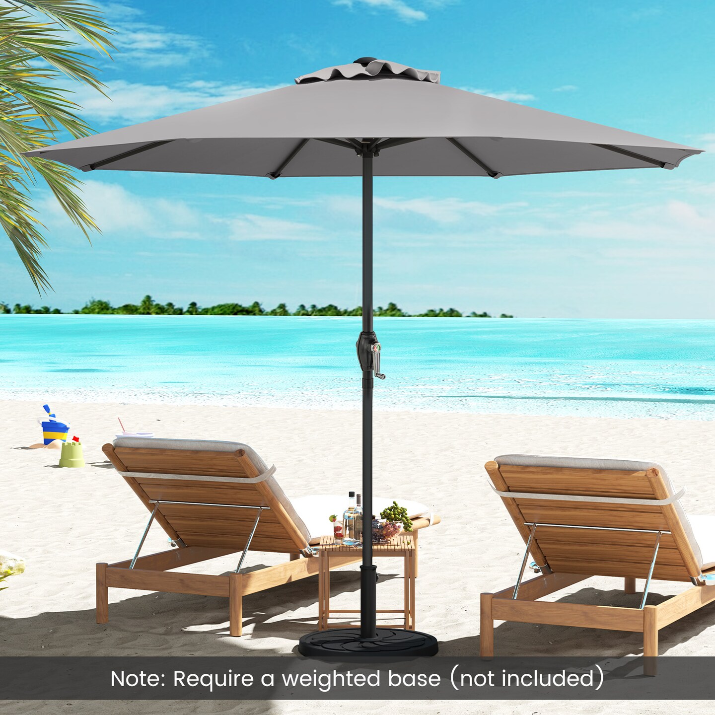 Fabric Outdoor Heavy Duty Market Umbrella with Crank Handle, 8 Sturdy Ribs, UV Protection