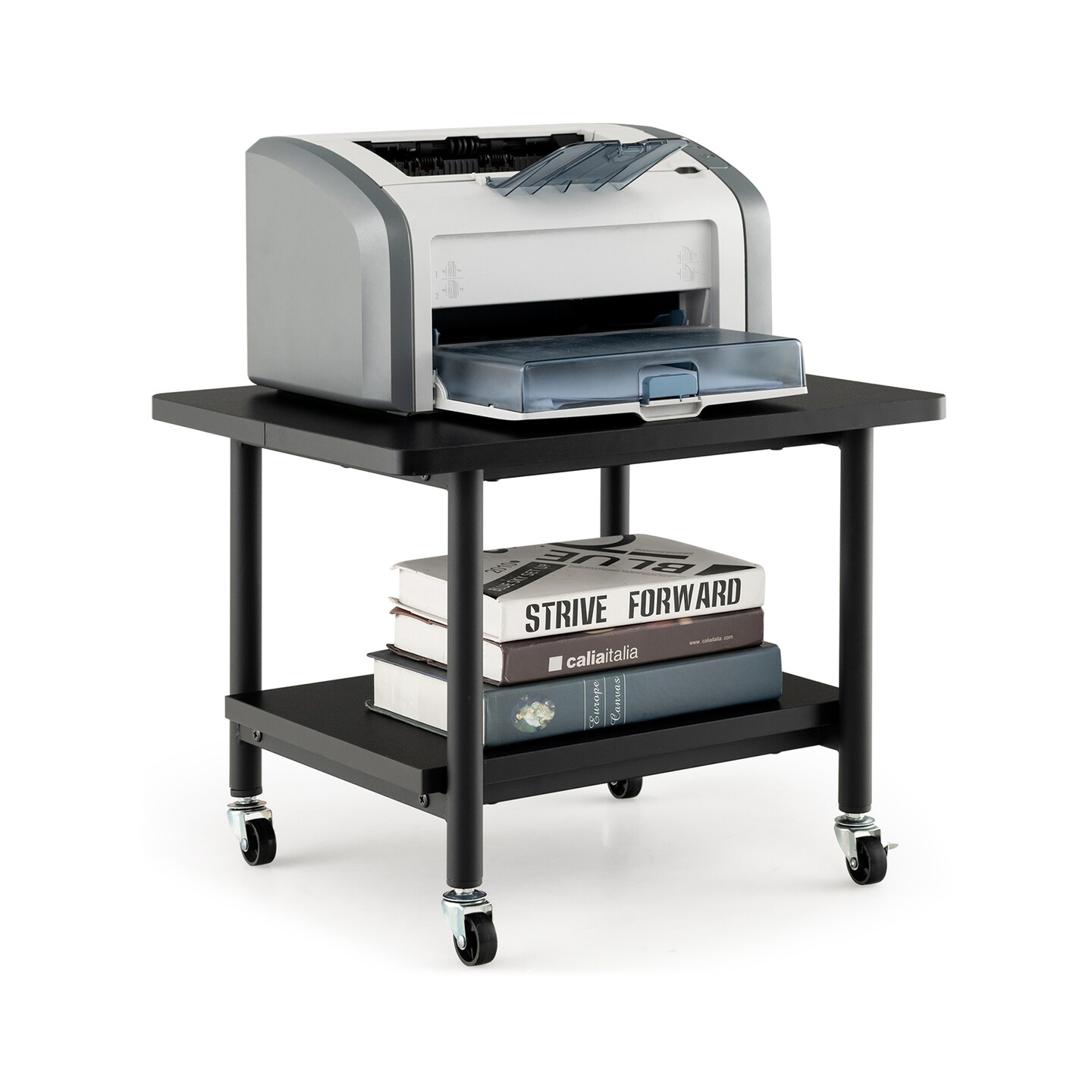 Printer Stand 2 Tier Under Desk Printer Table Rolling Cart with Storage Shelf Metal Frame Home Office