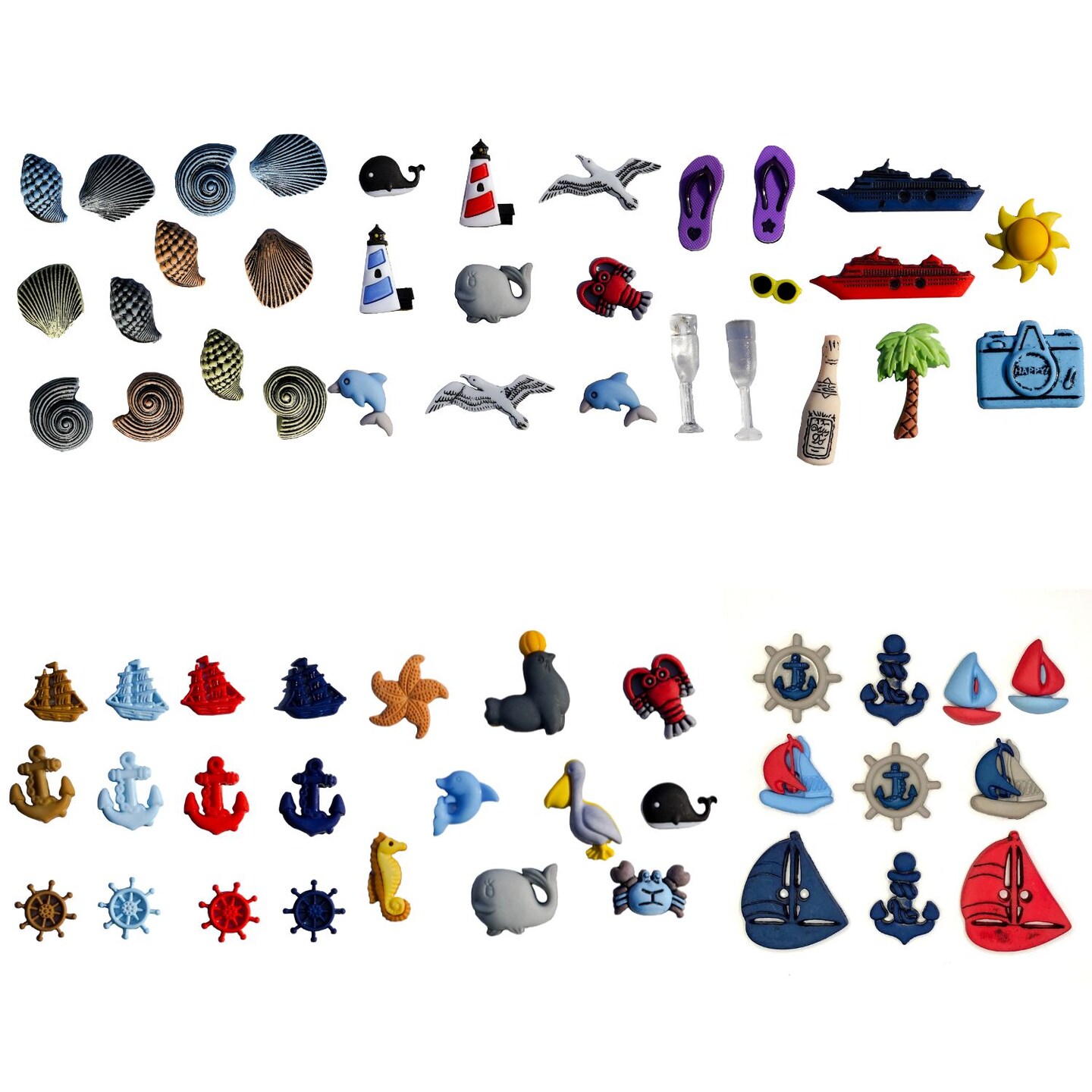 Assorted Nautical Buttons &#x2013; 50+ Piece Set for Sewing, Scrapbooking &#x26; DIY Crafts &#x2013; Boats, Shells, Marine Animals &#x26; Beach Attire