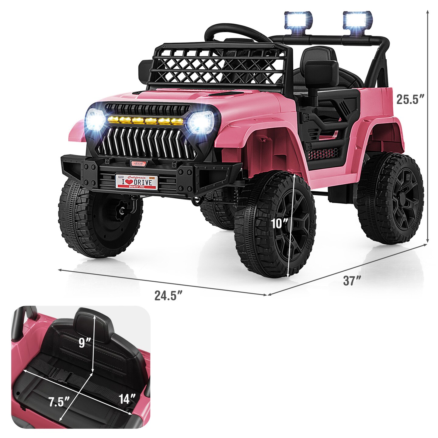 12V Ride-On Truck Car for Kids with Parental Remote, Music Player, and LED Lights
