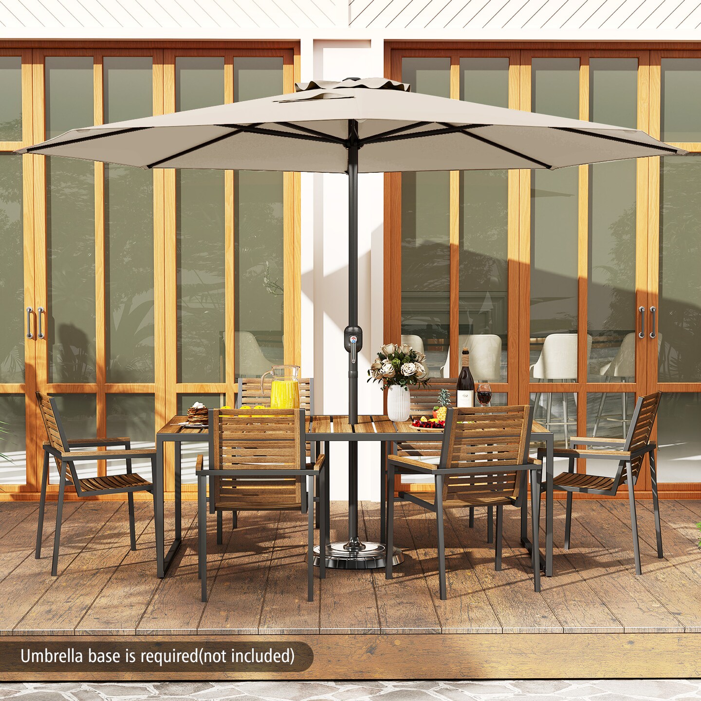 12 Feet Patio Umbrella, Fabric, Crank Handle, 8 Sturdy Ribs, Outdoor Shade for Garden & Deck