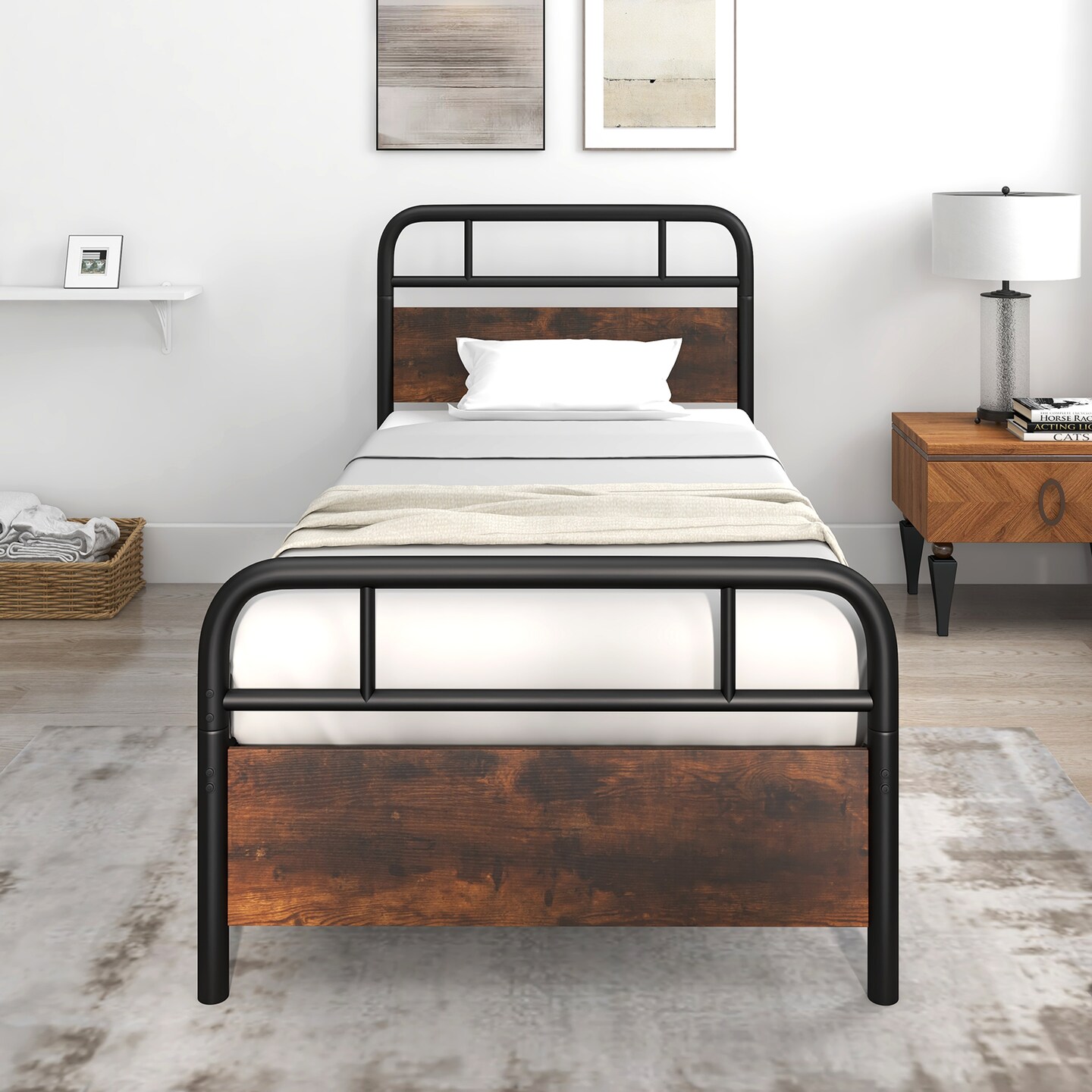 Industrial Metal Bed Frame with Headboard &#x2013; Twin/Full/Queen Size, Sturdy Construction and Easy Assembly